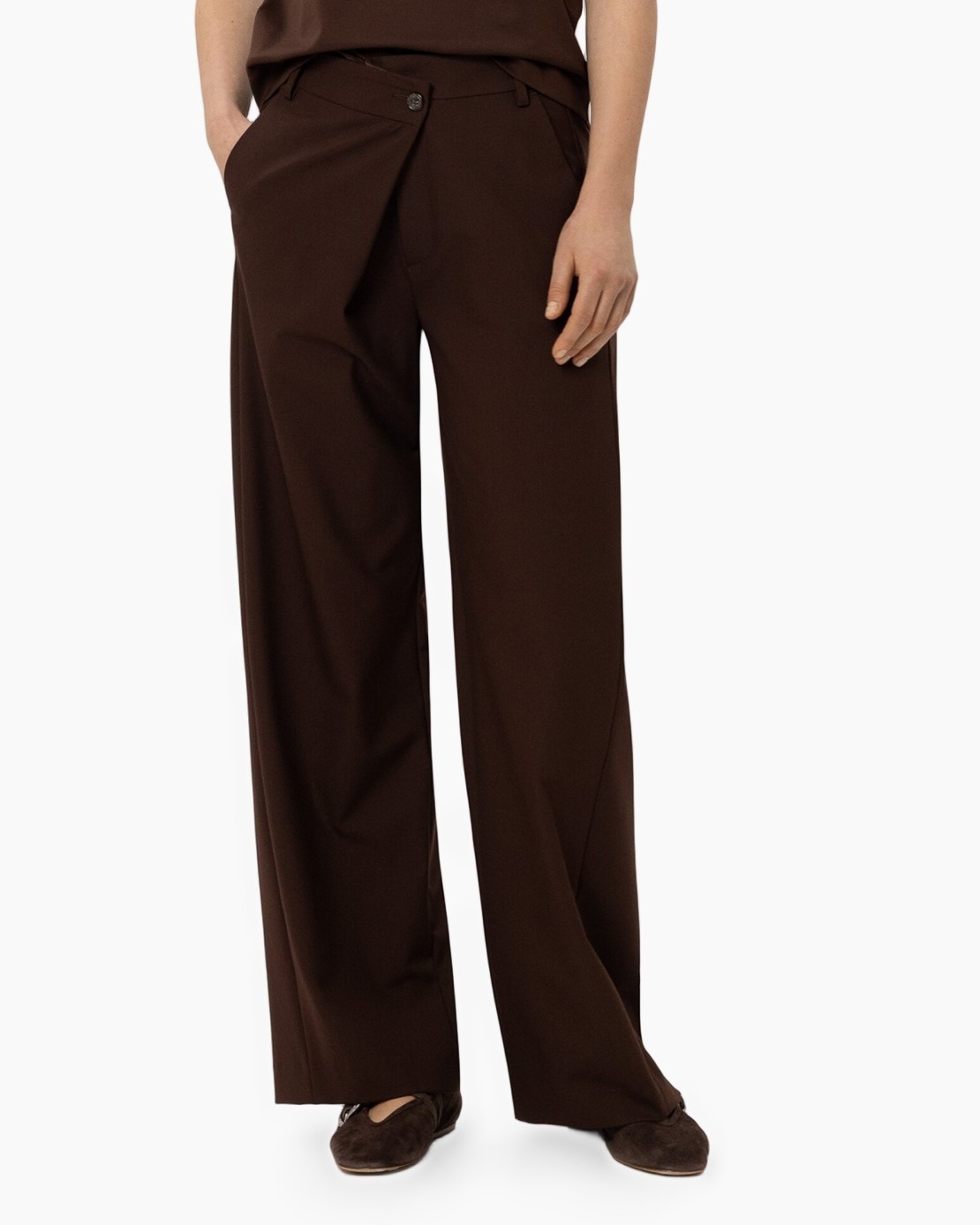 trousers, wide-leg, brown, full-length, flat?