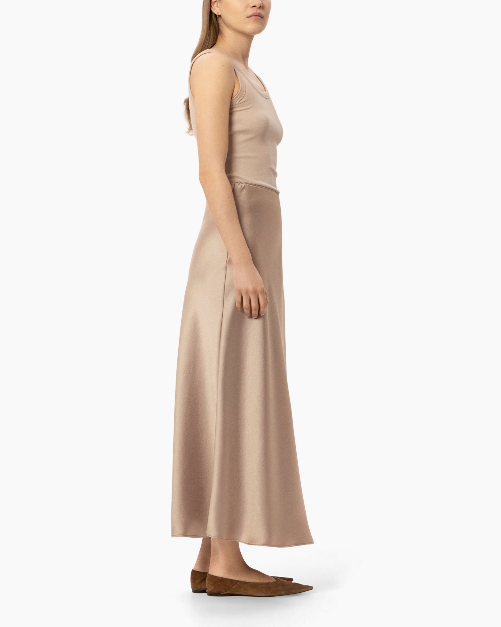 dress, maxi dress, sleeveless, beige, slip dress