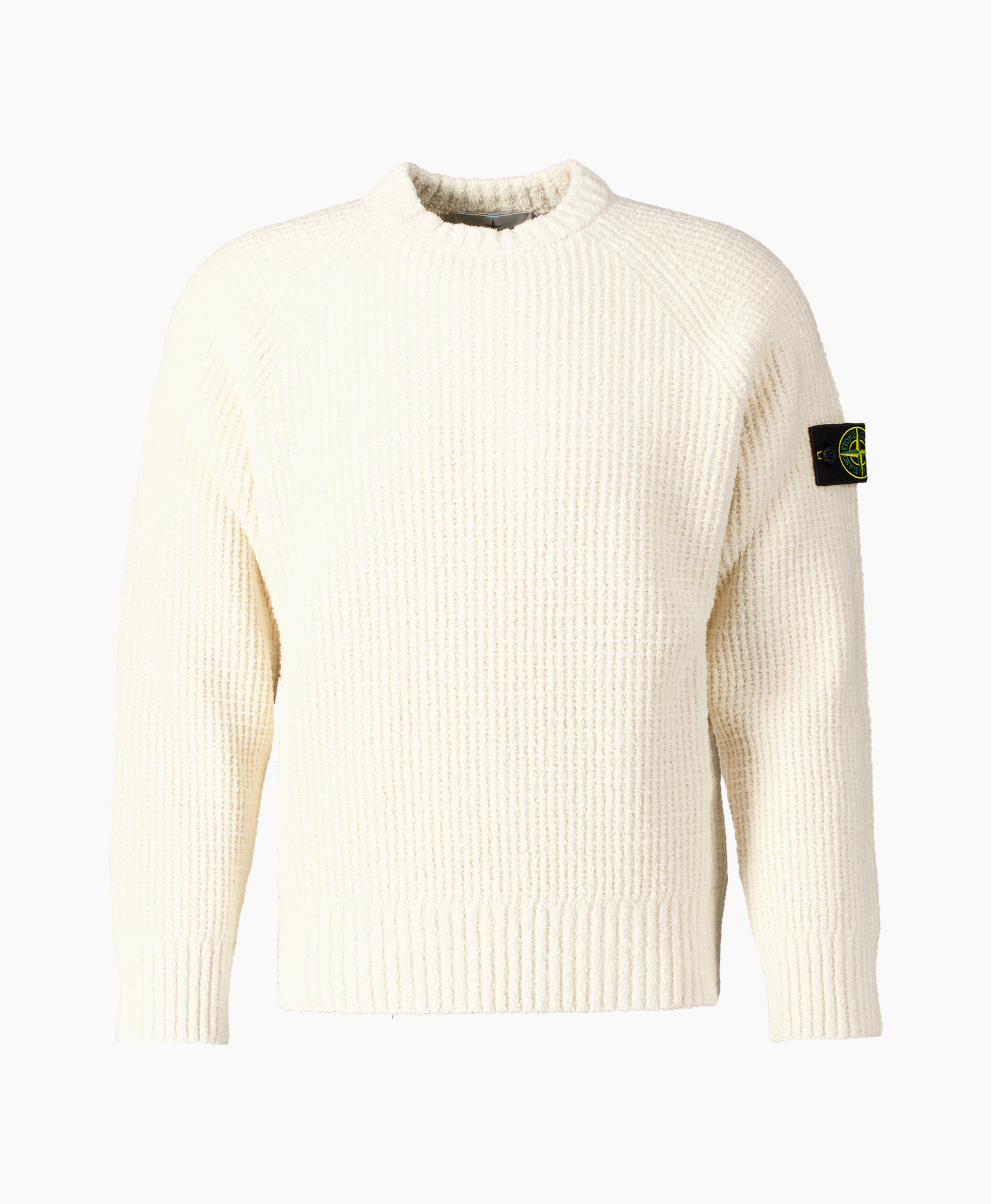 sweater, knit, crew neck, cream, patch logo