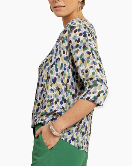 blouse, top, polka-dot pattern, colorful dots, v-neck
