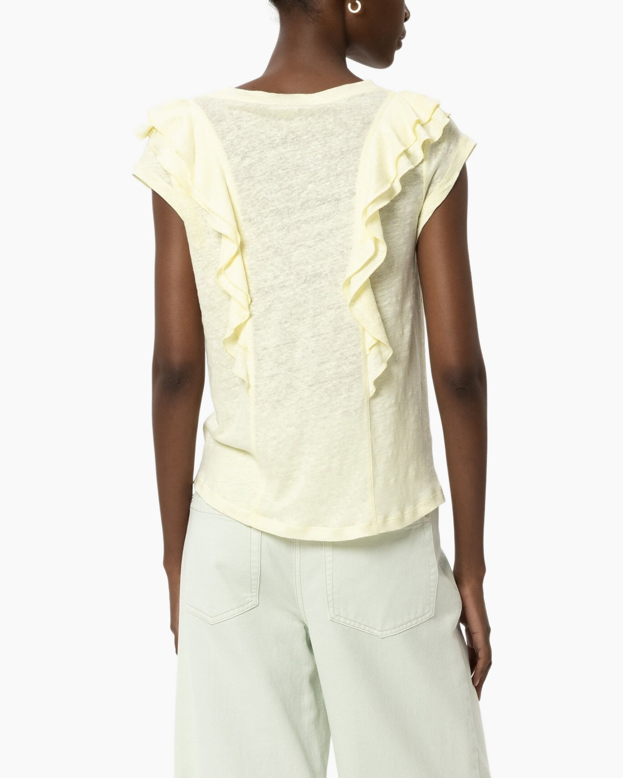 top, t-shirt, frill, sleeveless, yellow