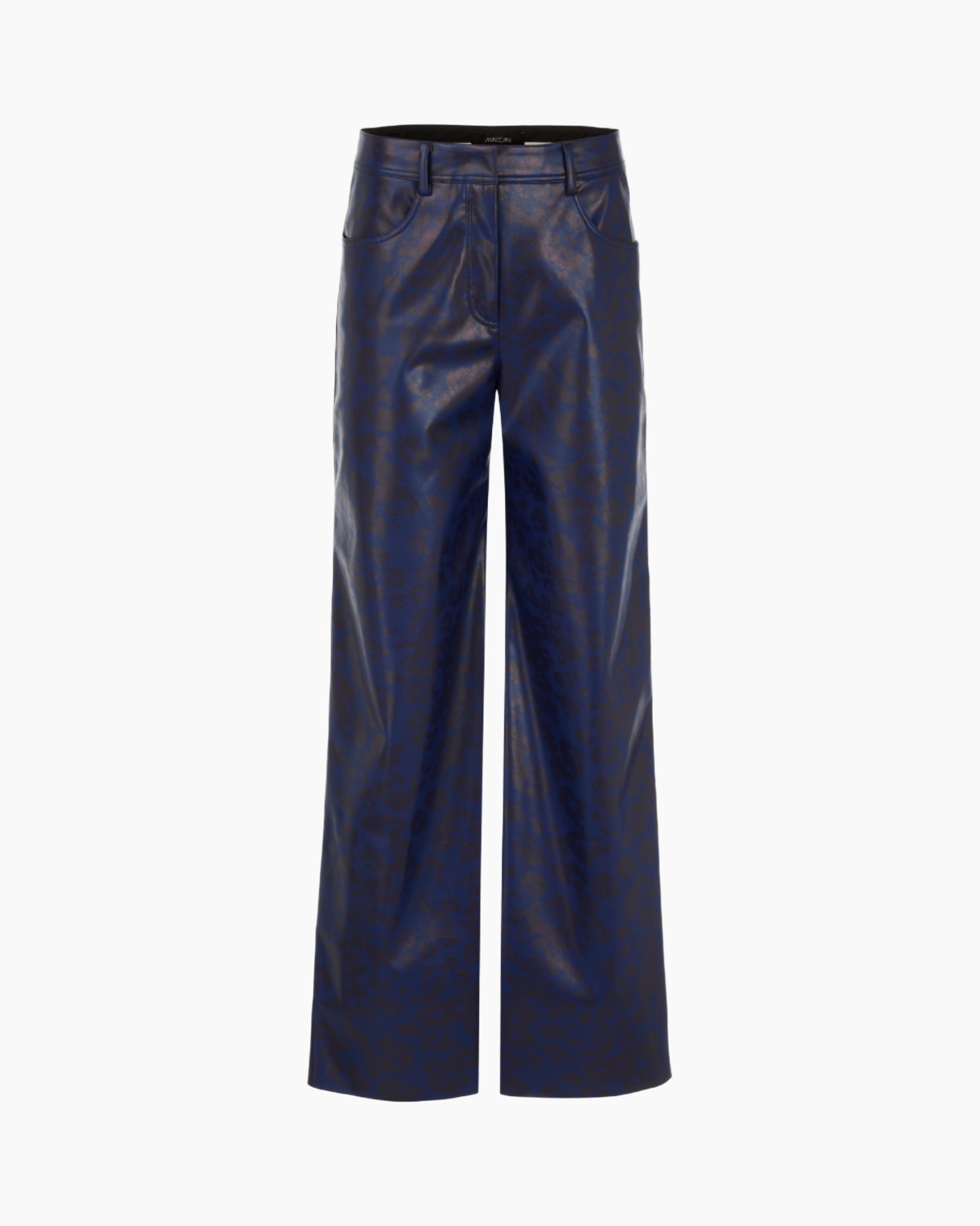 pants, trousers, leather-look, wide-leg, navy