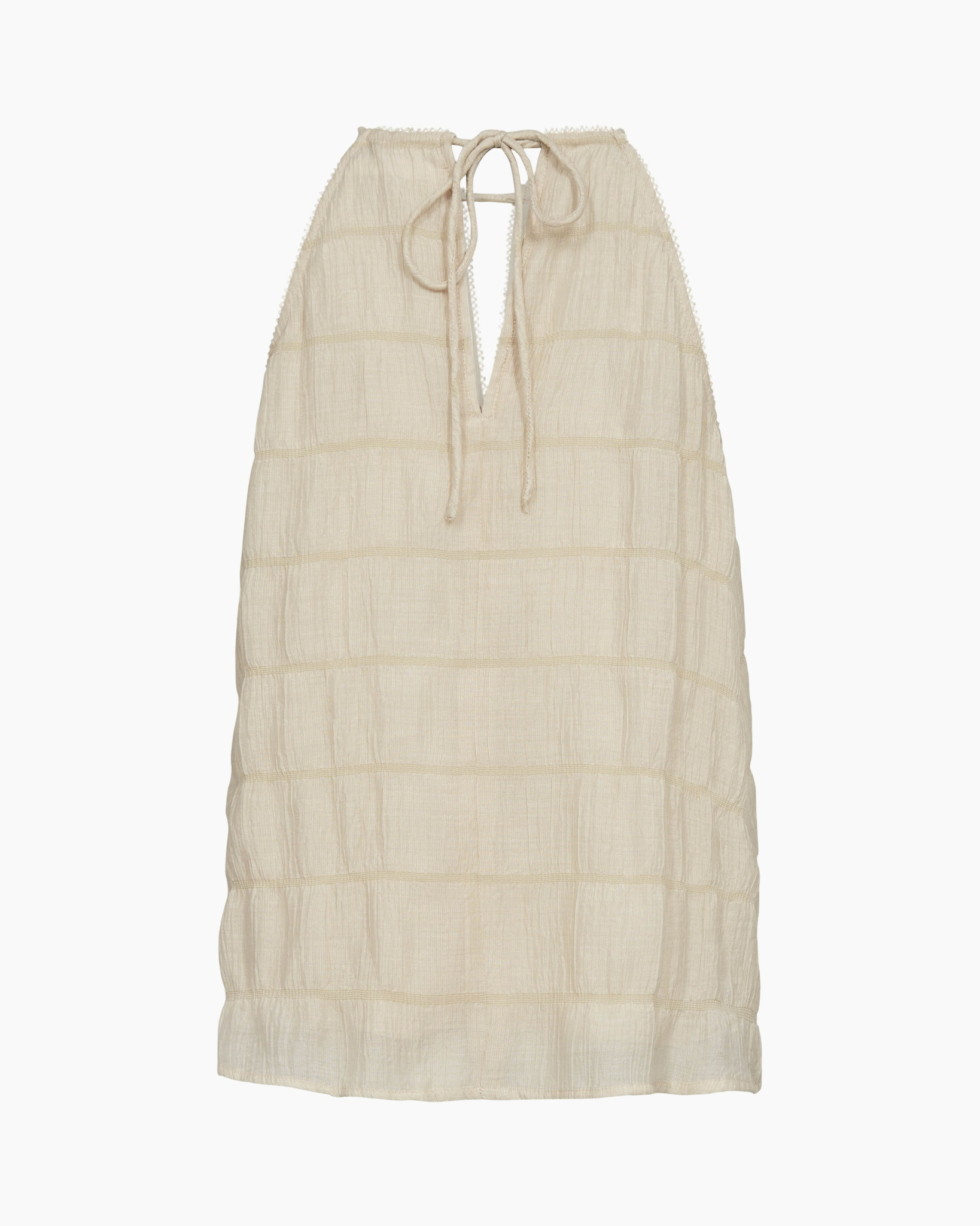 tank top, cream color, quilted fabric, sleeveless, tie strap