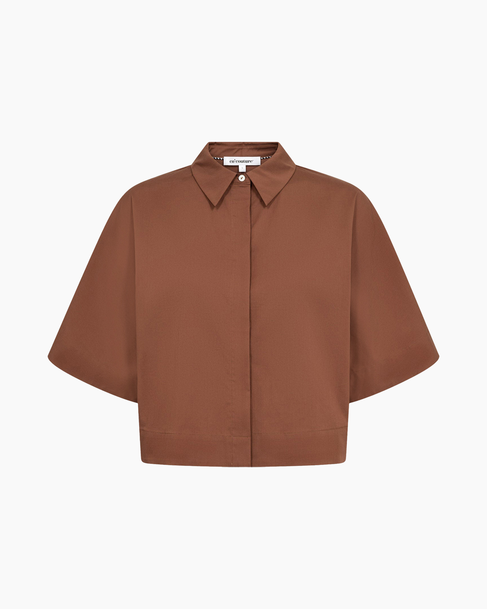 blouse, top, short sleeve, collared, brown