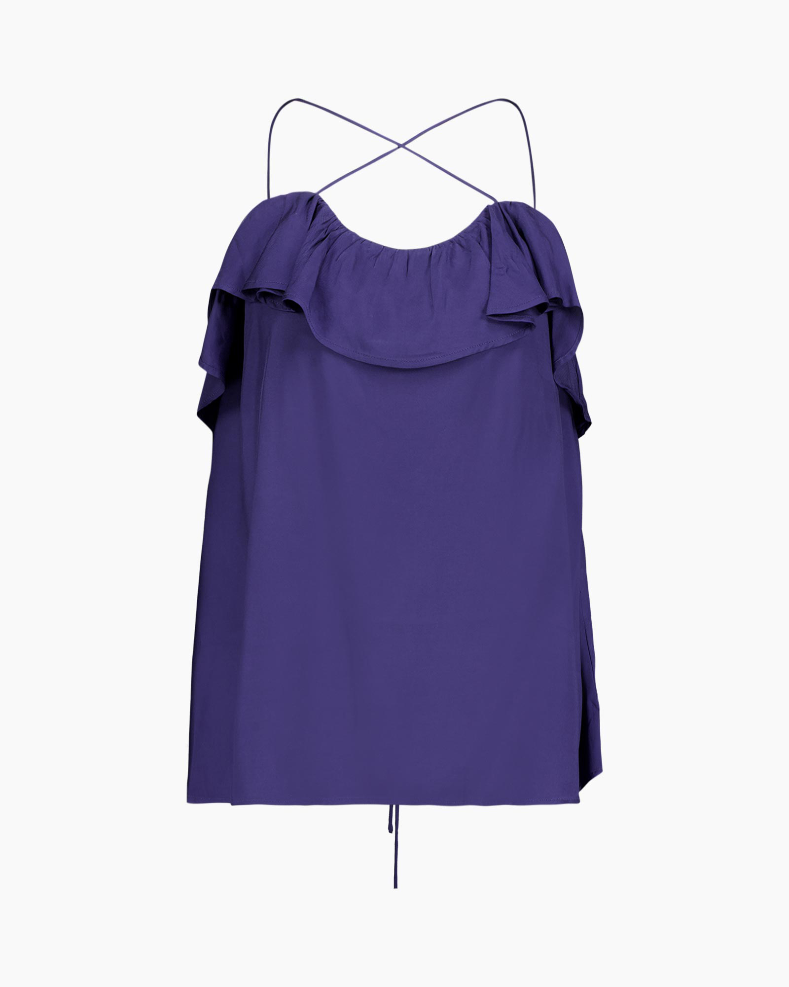 top, dress, purple, ruffled, spaghetti-straps