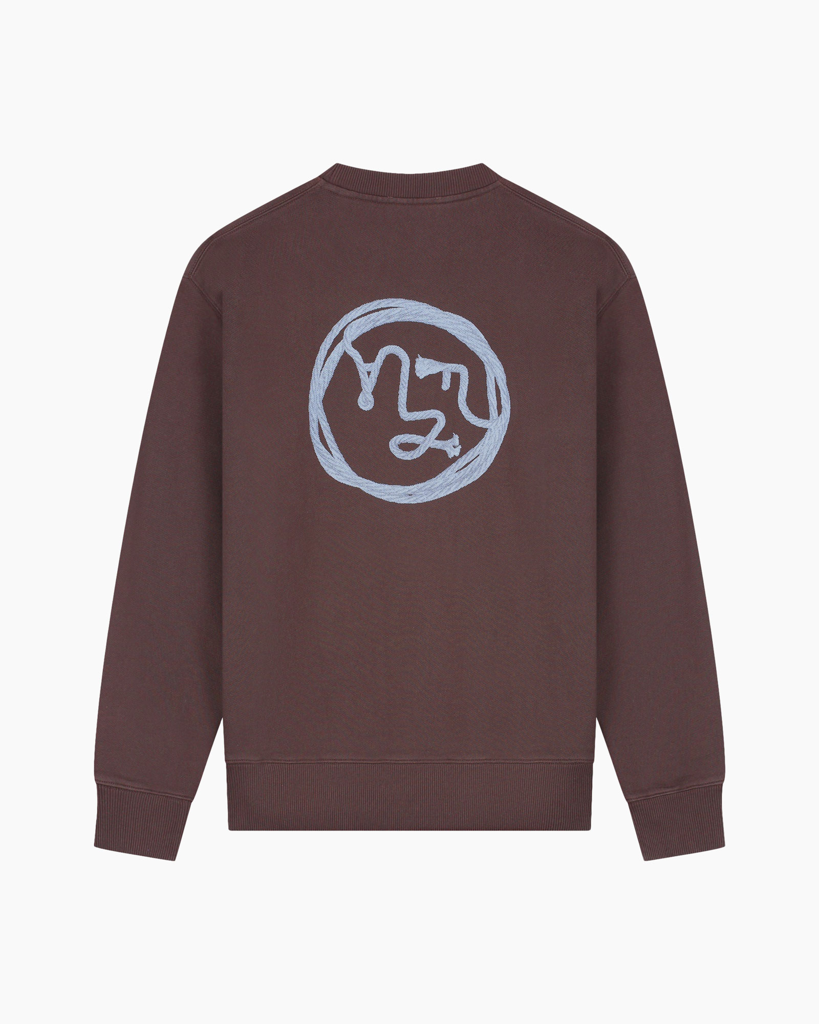 sweatshirt, long-sleeve, round-neck, brown, graphic