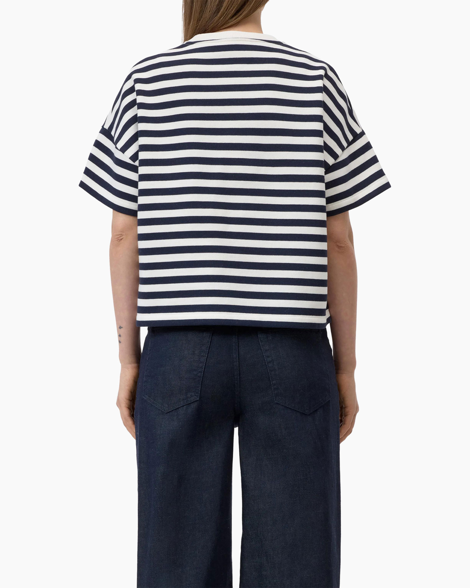 striped top, short sleeve, crew neck, navy white, tunic-fit
