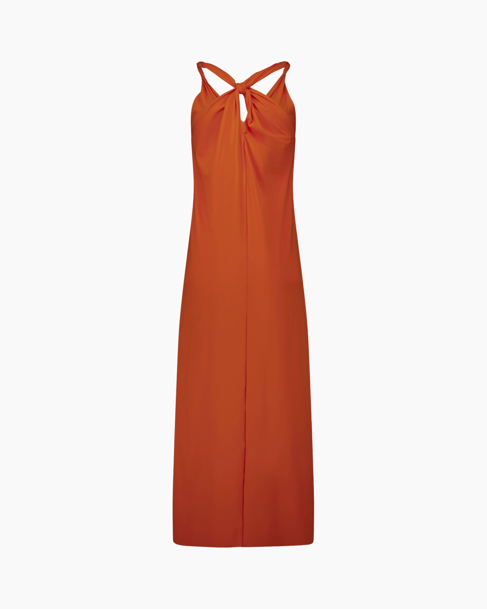 dress, maxi, orange, halter, knotted