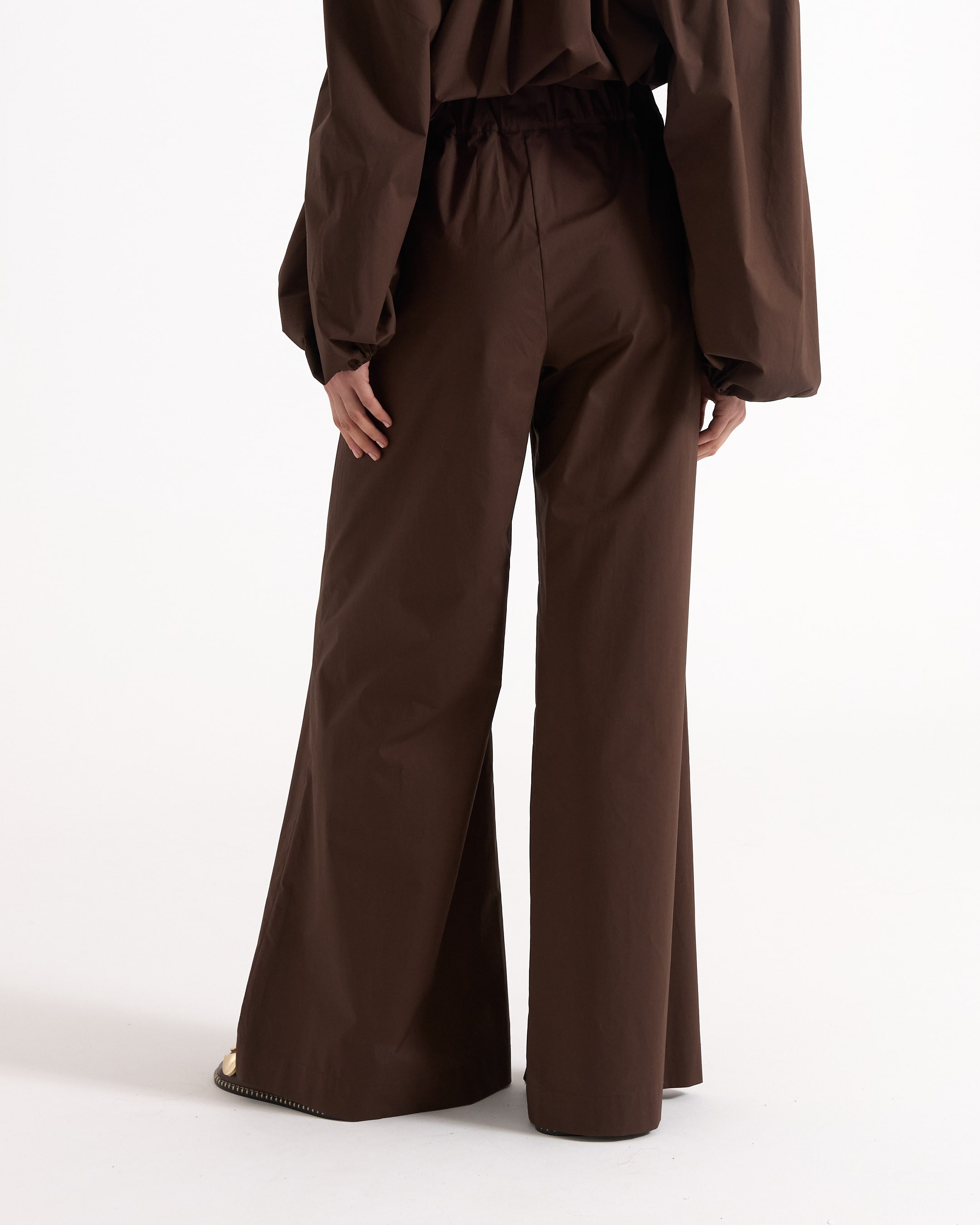 pants, wide-leg, brown, elastic-waist, cotton