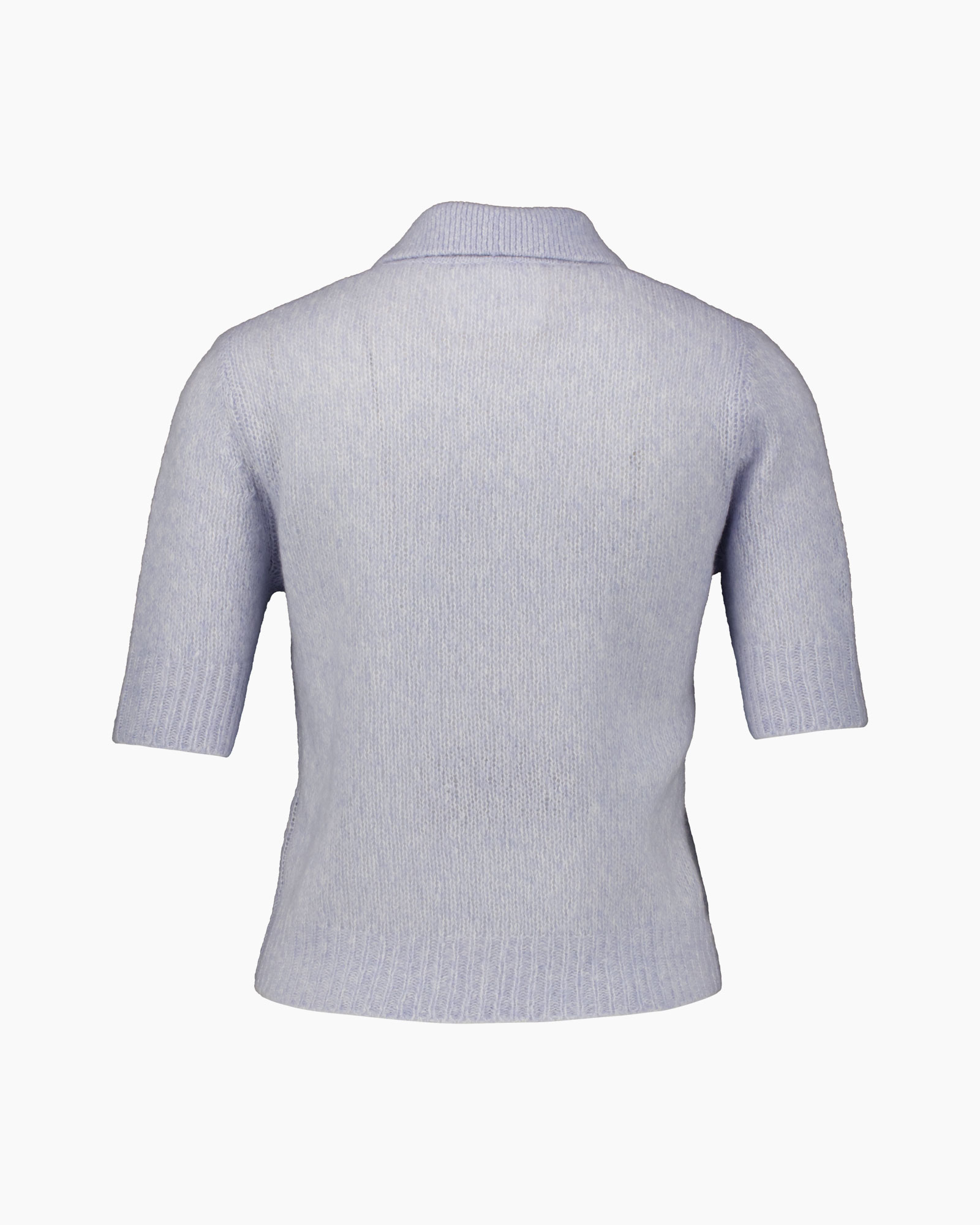 knit polo,  Short-sleeve, light purple, collar, buttons