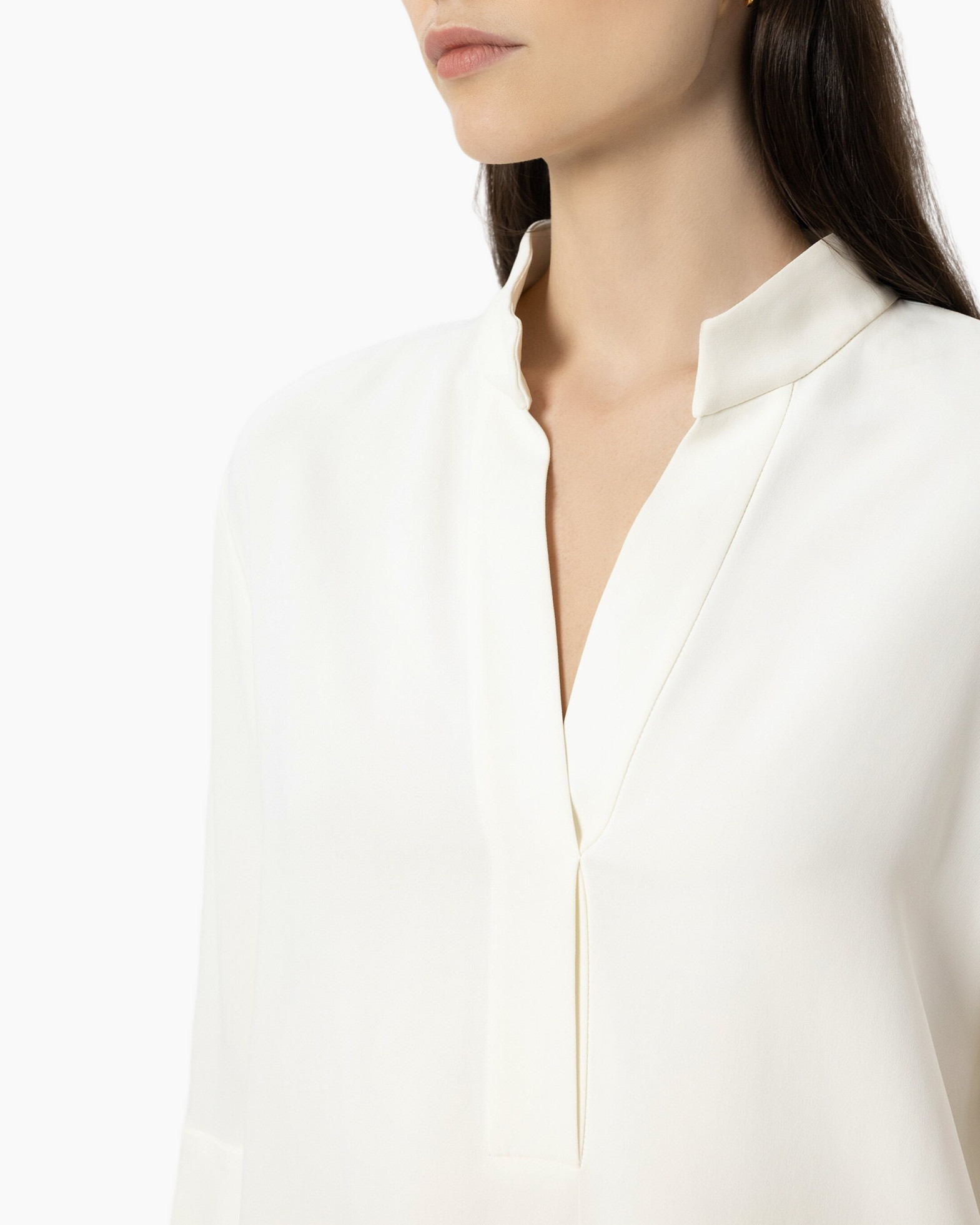 blouse, white, collared-neck, placket, silky