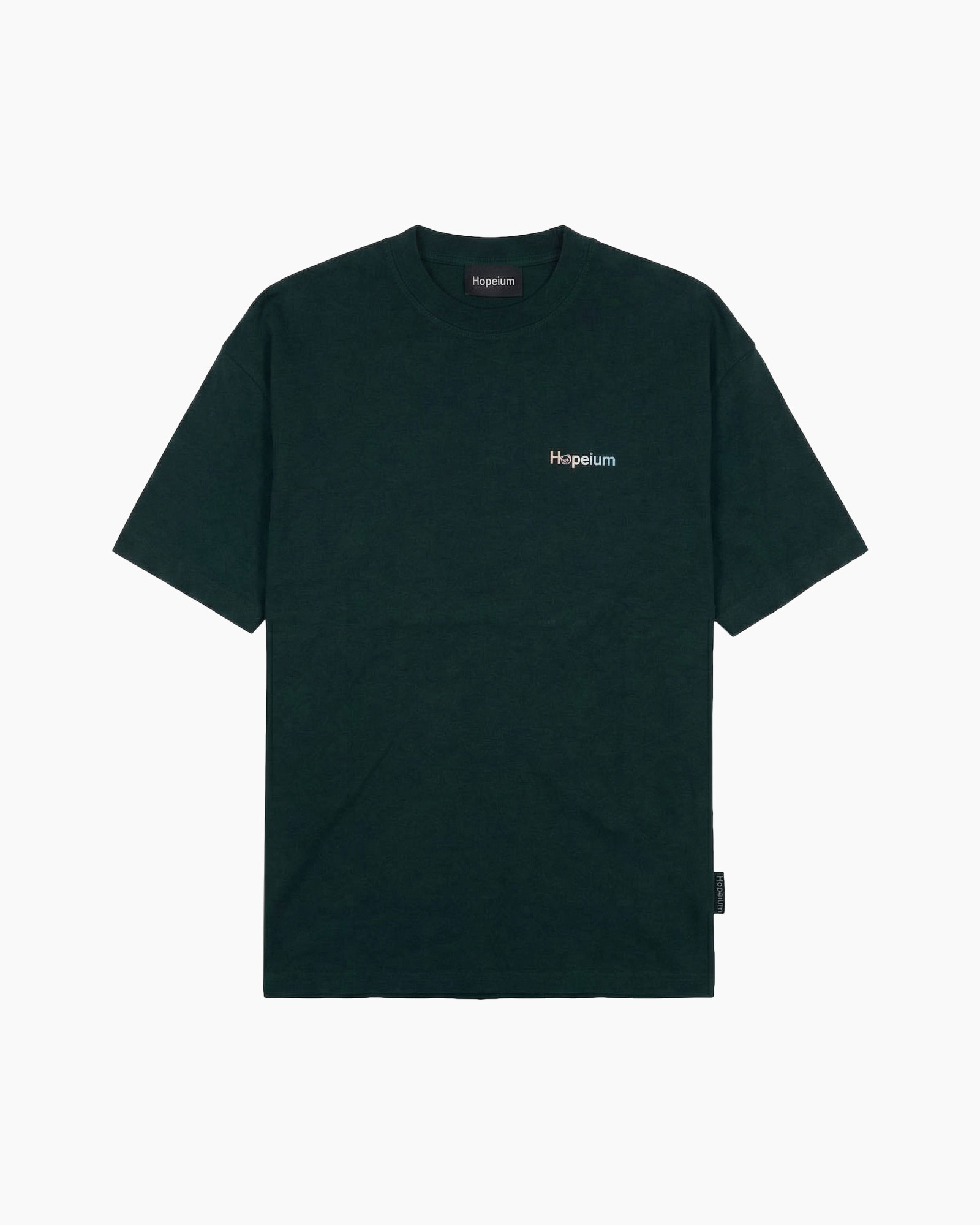 t-shirt, short-sleeve, crew neck, dark green, logo small
