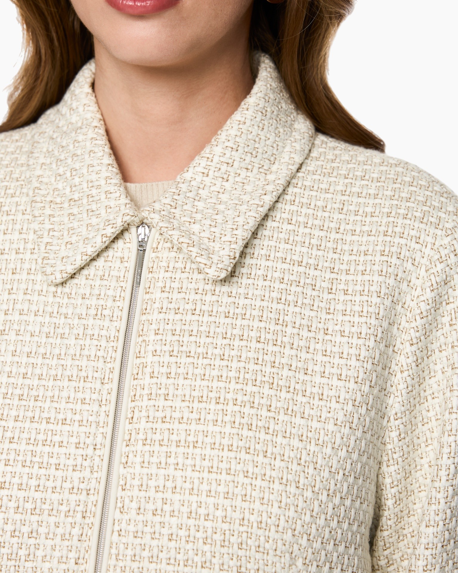 jacket, coat, zipper, collar, woven texture