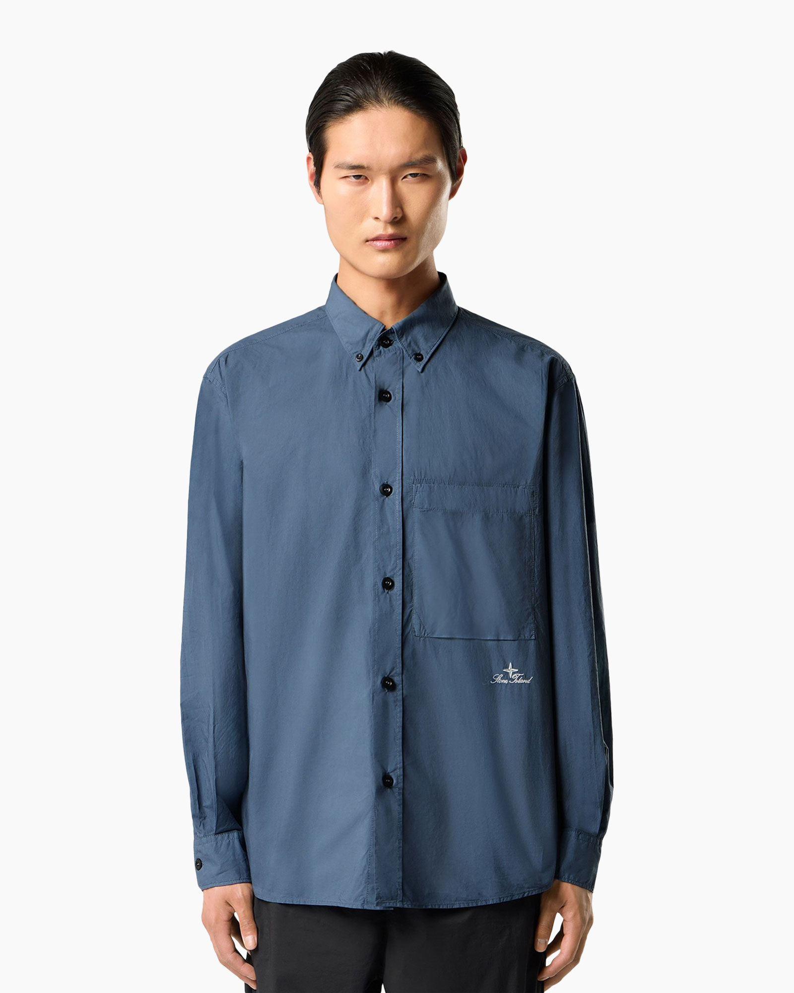 shirt, button-down, long-sleeve, collared, blue