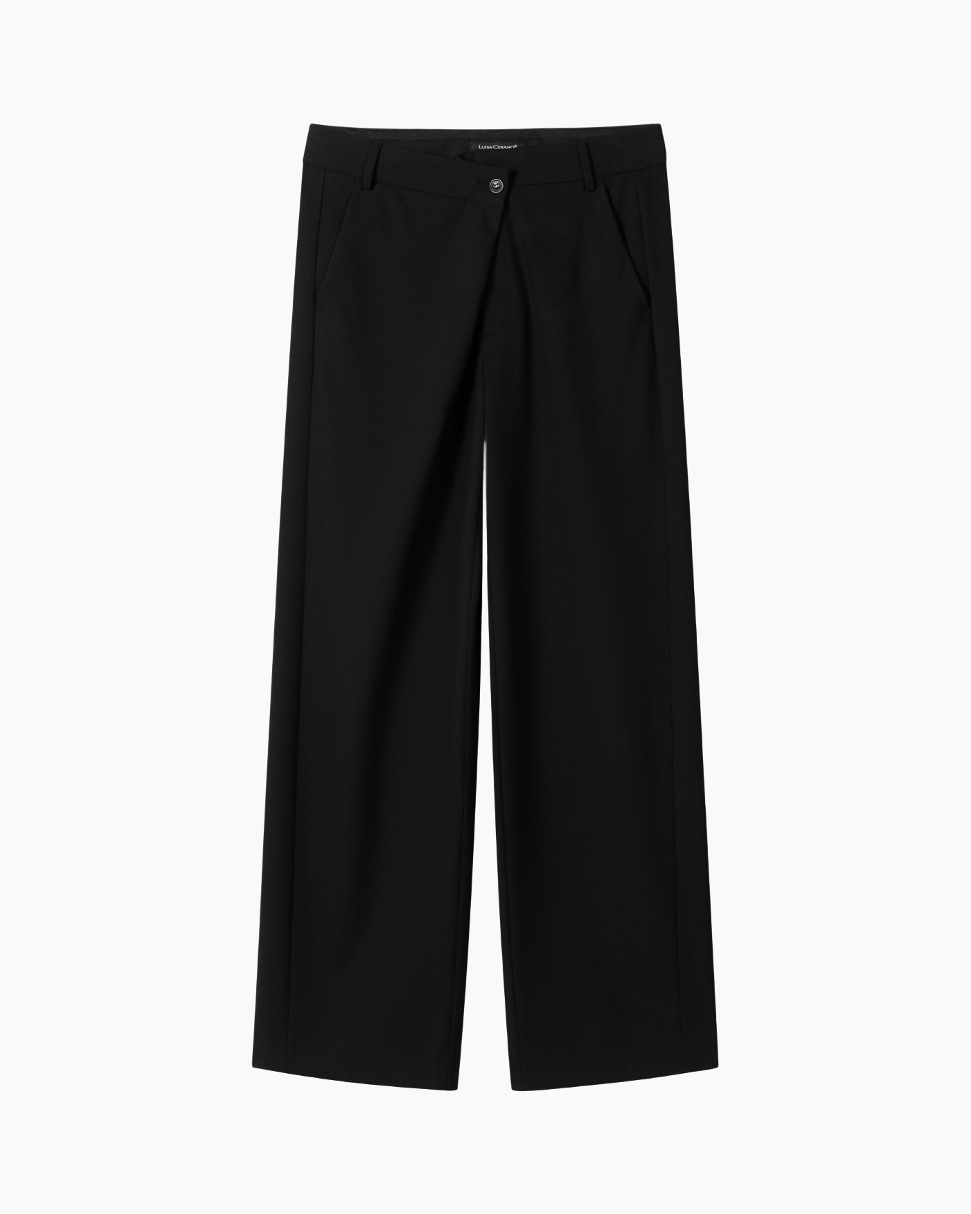 pants, trousers, black, wide-leg, button-fly