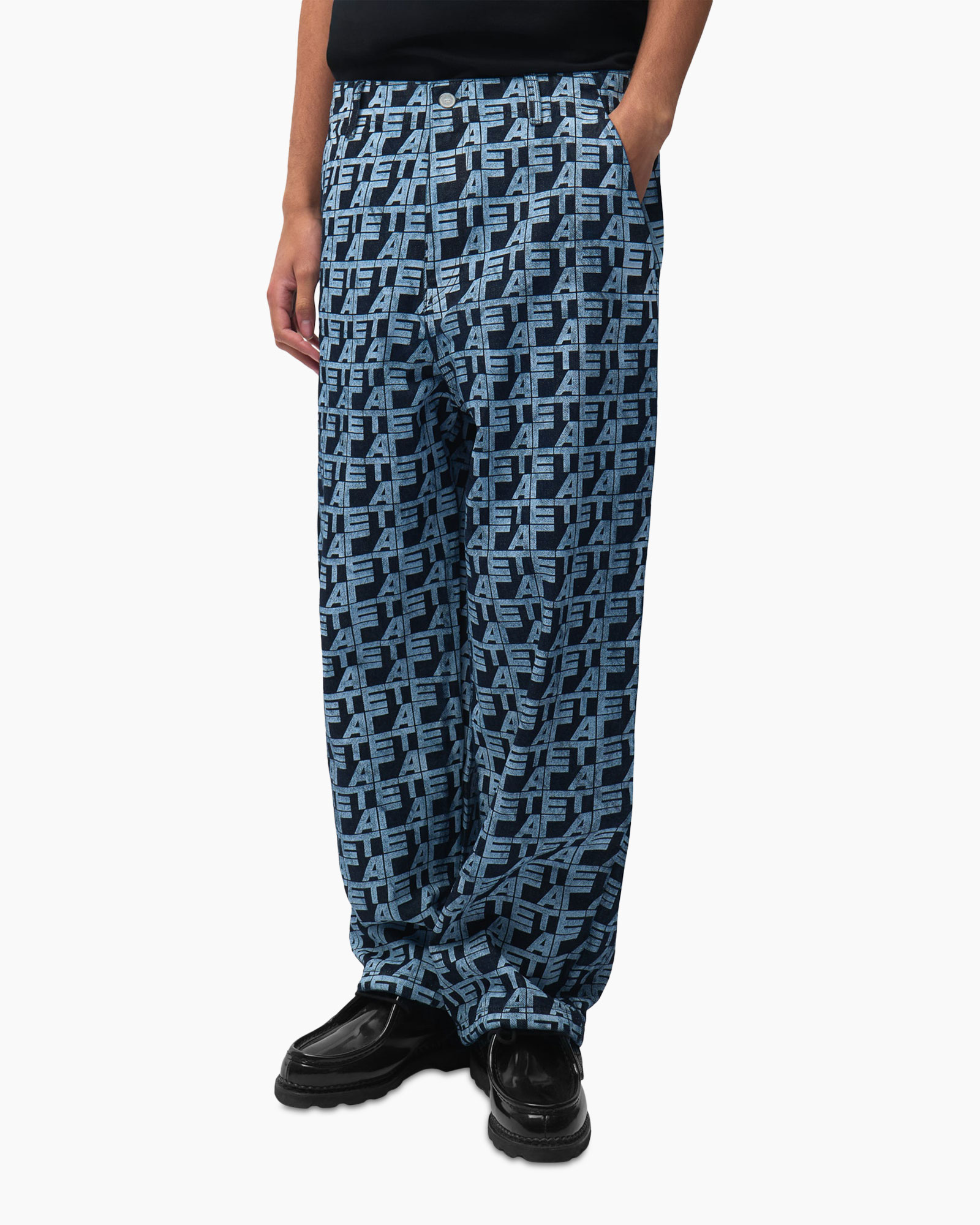 pants, pattern, logo, blue, loose-fit
