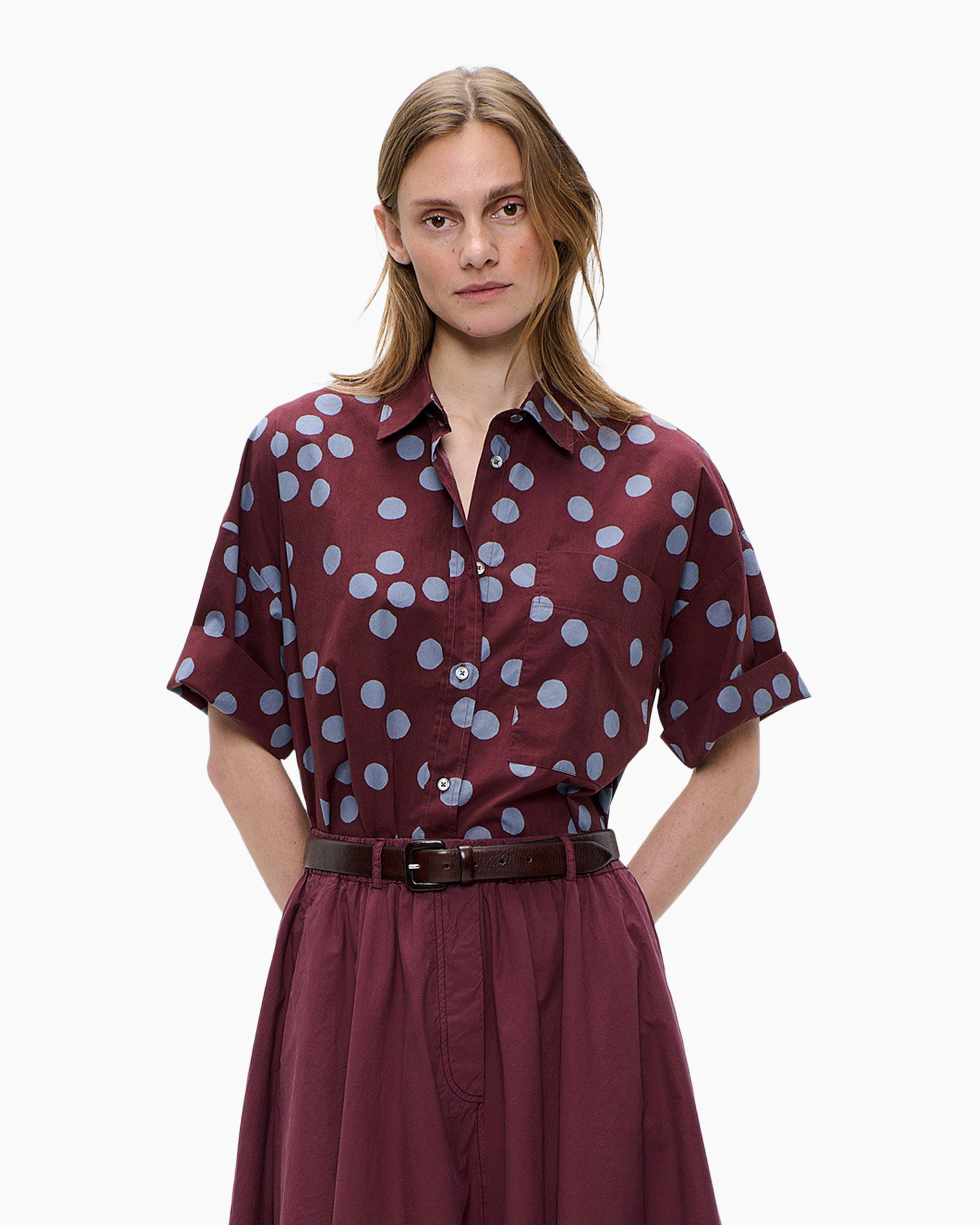 shirt, blouse, polka dot, short sleeve, button-down