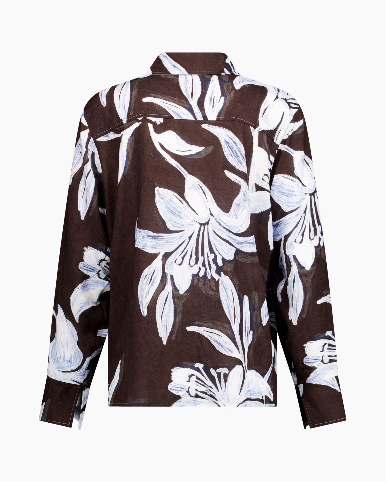 shirt, blouse, floral, long-sleeve, brown