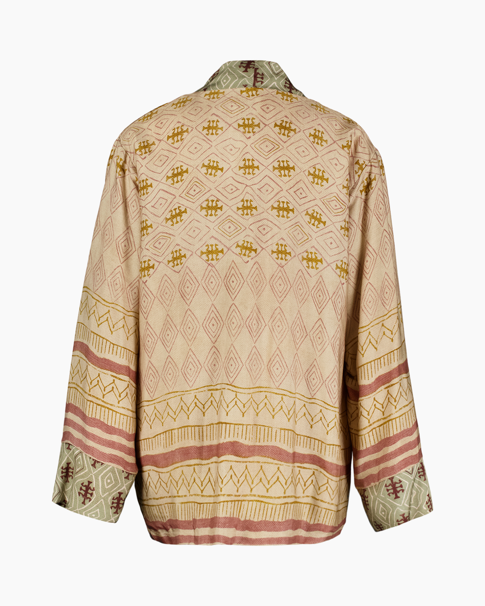 kimono, kimono jacket, geometric pattern, pastel pink, long sleeves, button-up, shirt, patterned, long-sleeve, pastel