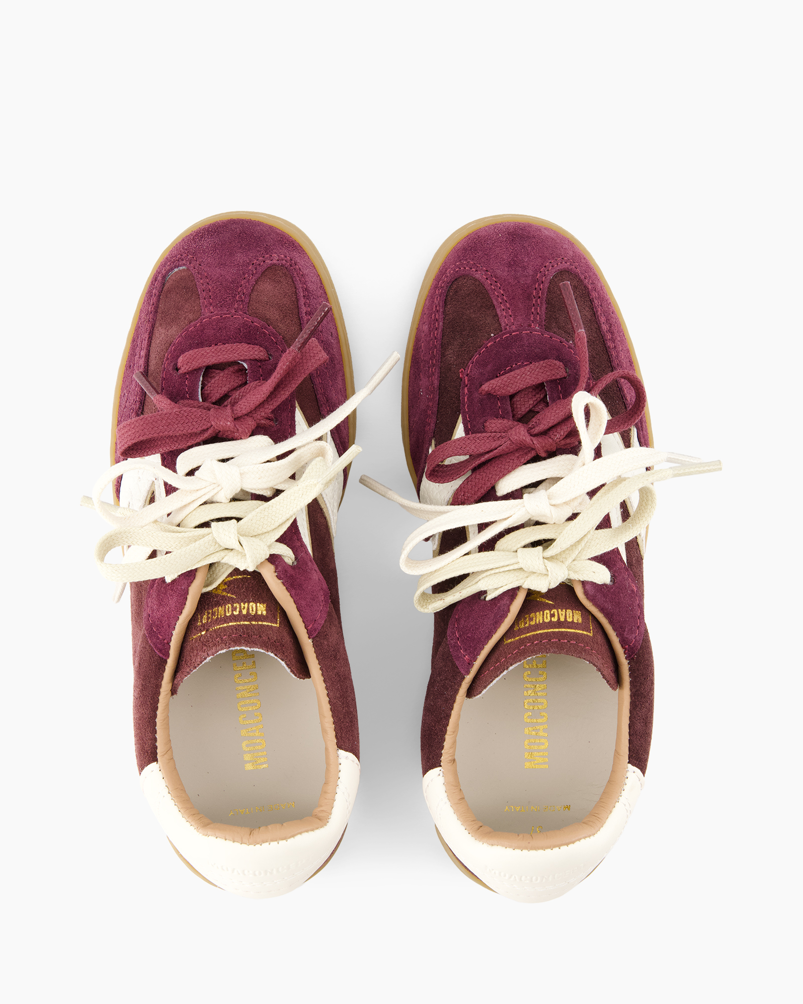sneakers, burgundy, suede, laces, pair