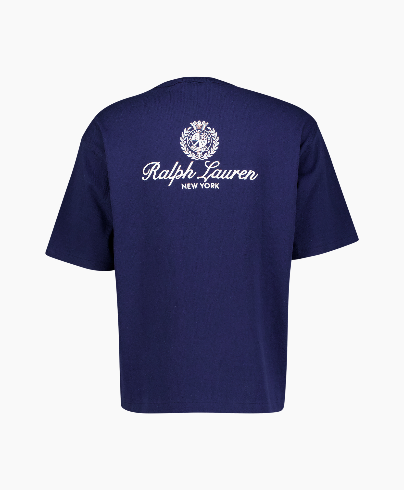 t-shirt, short sleeve, navy, logo emblem, crew neck