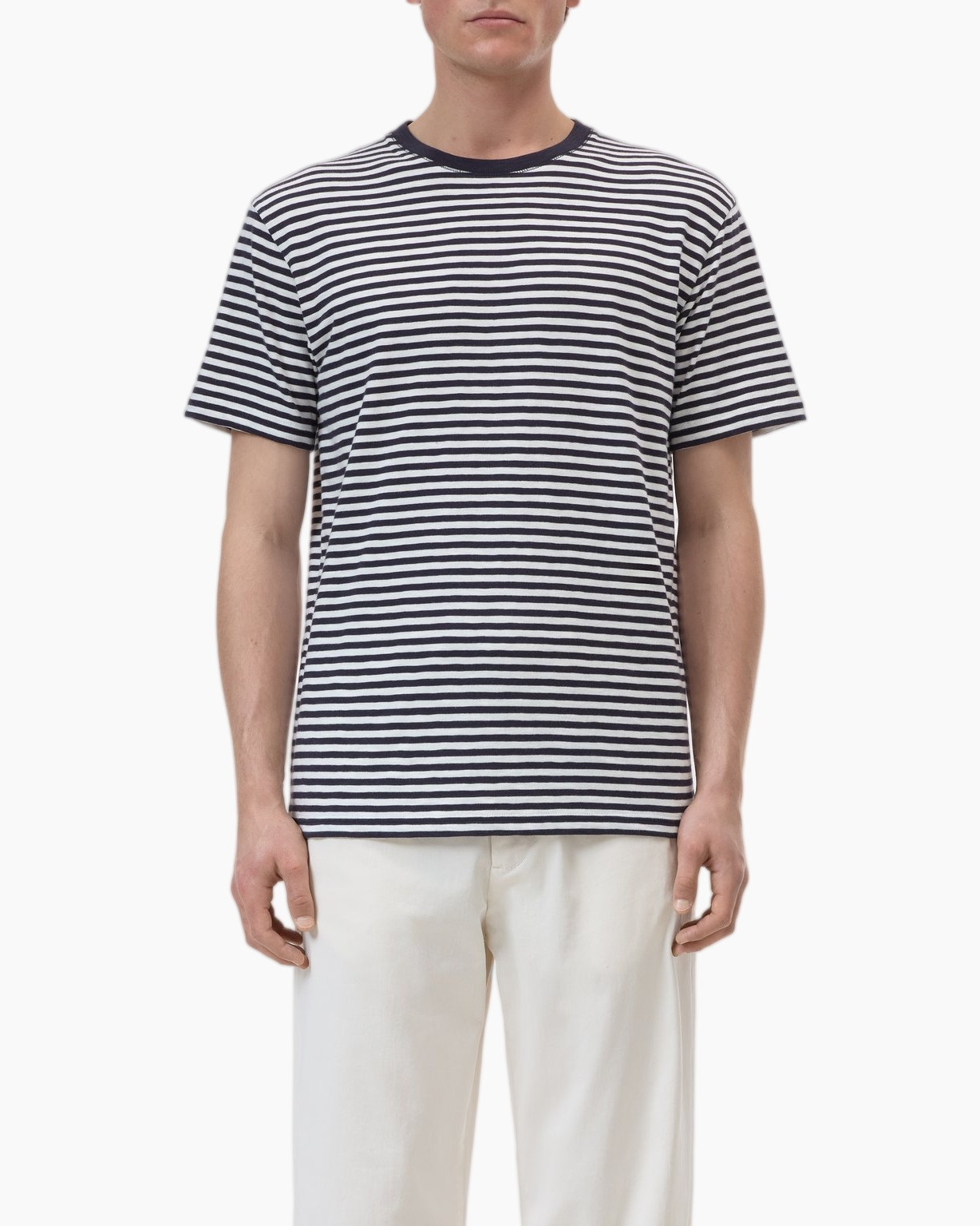 stripe shirt, striped t-shirt, navy white, short sleeves, crew neck