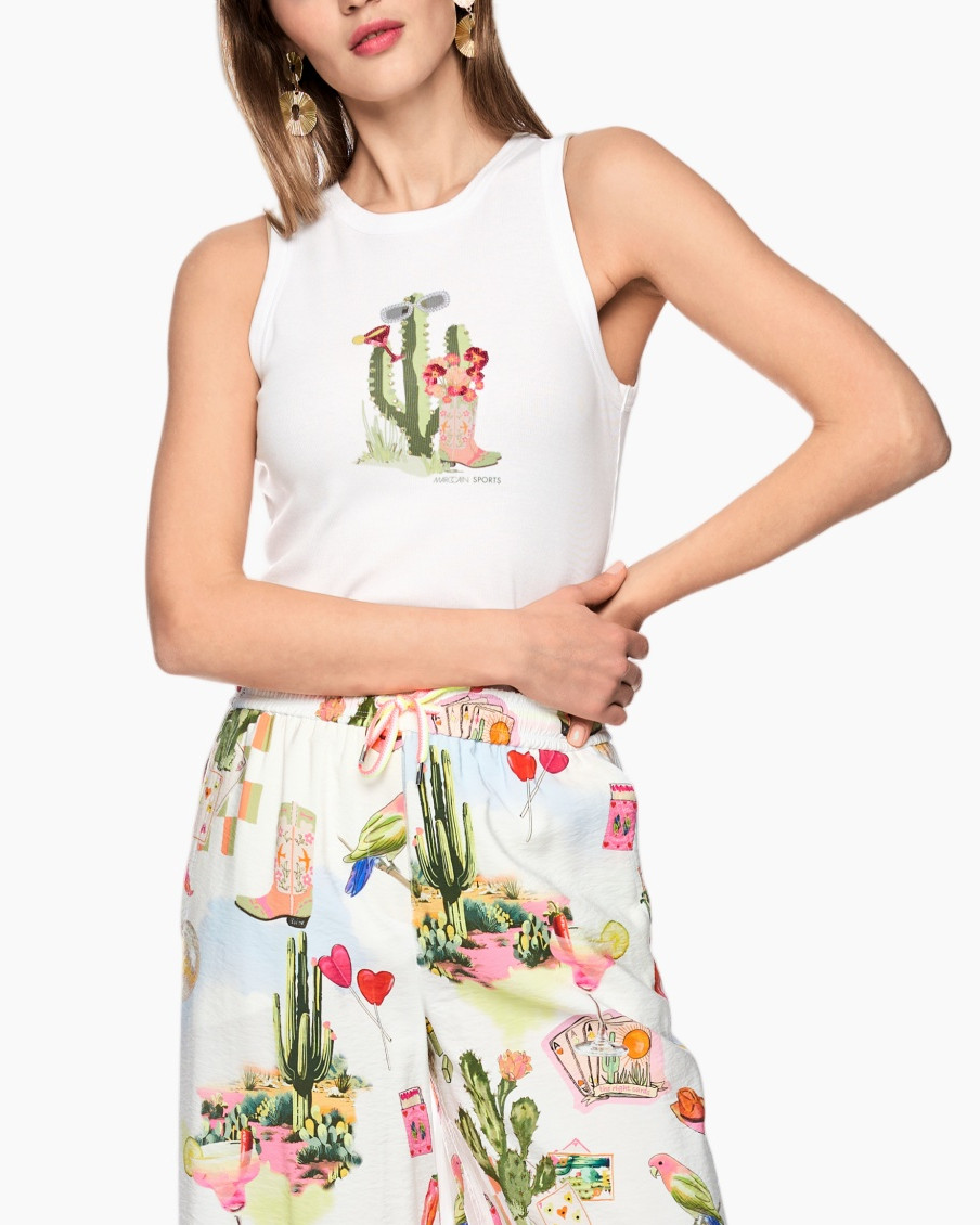 tank top, graphic tee, cactus print, white top, cropped fit