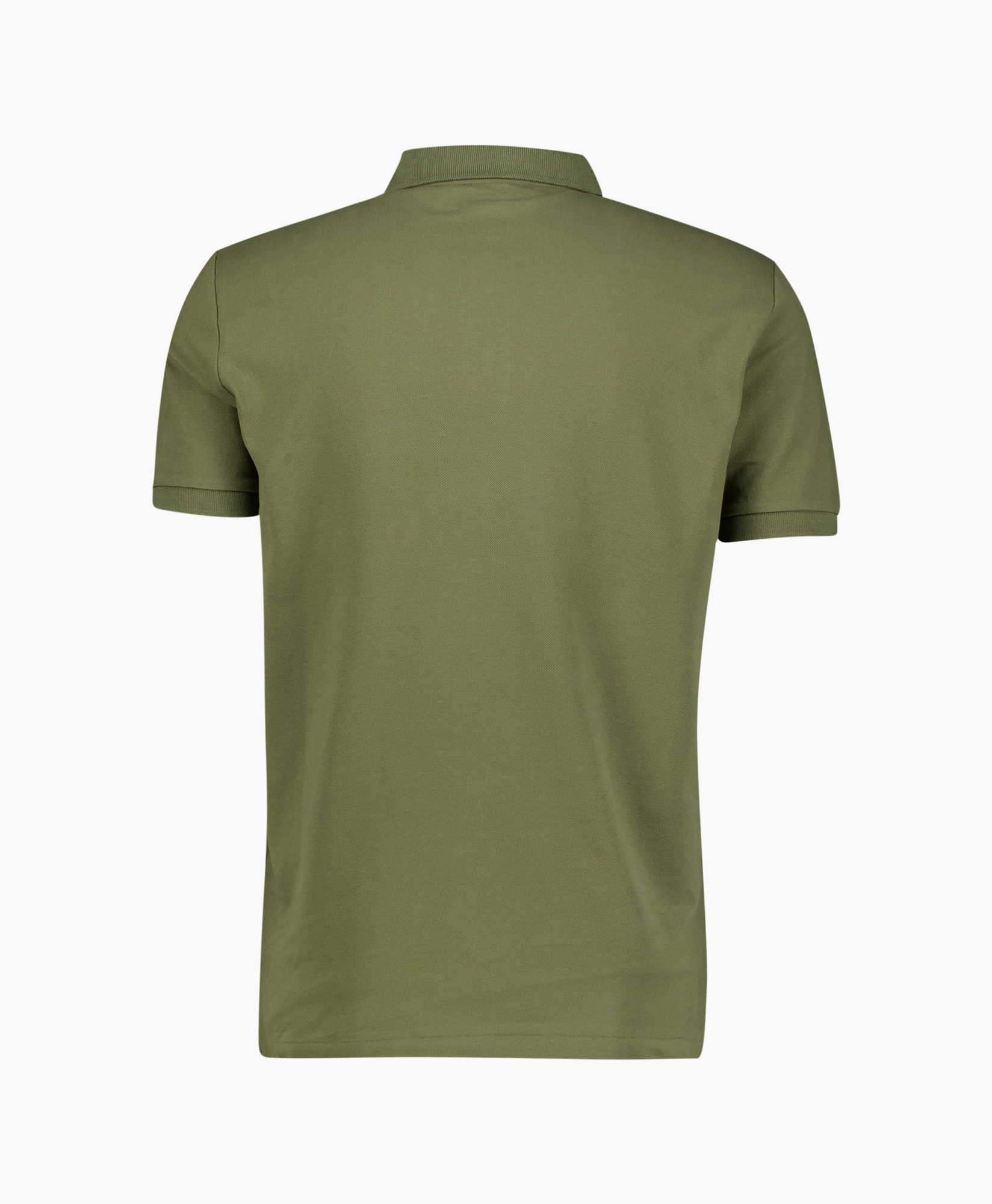 polo shirt, short sleeve, olive green, cotton, back view