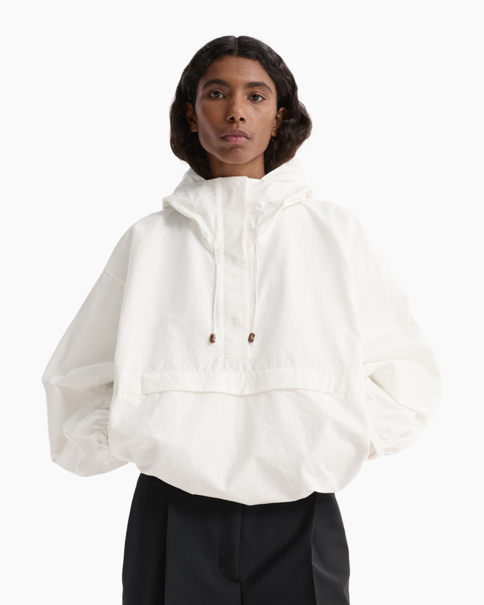 hoodie, pullover, white, hooded, pocketless