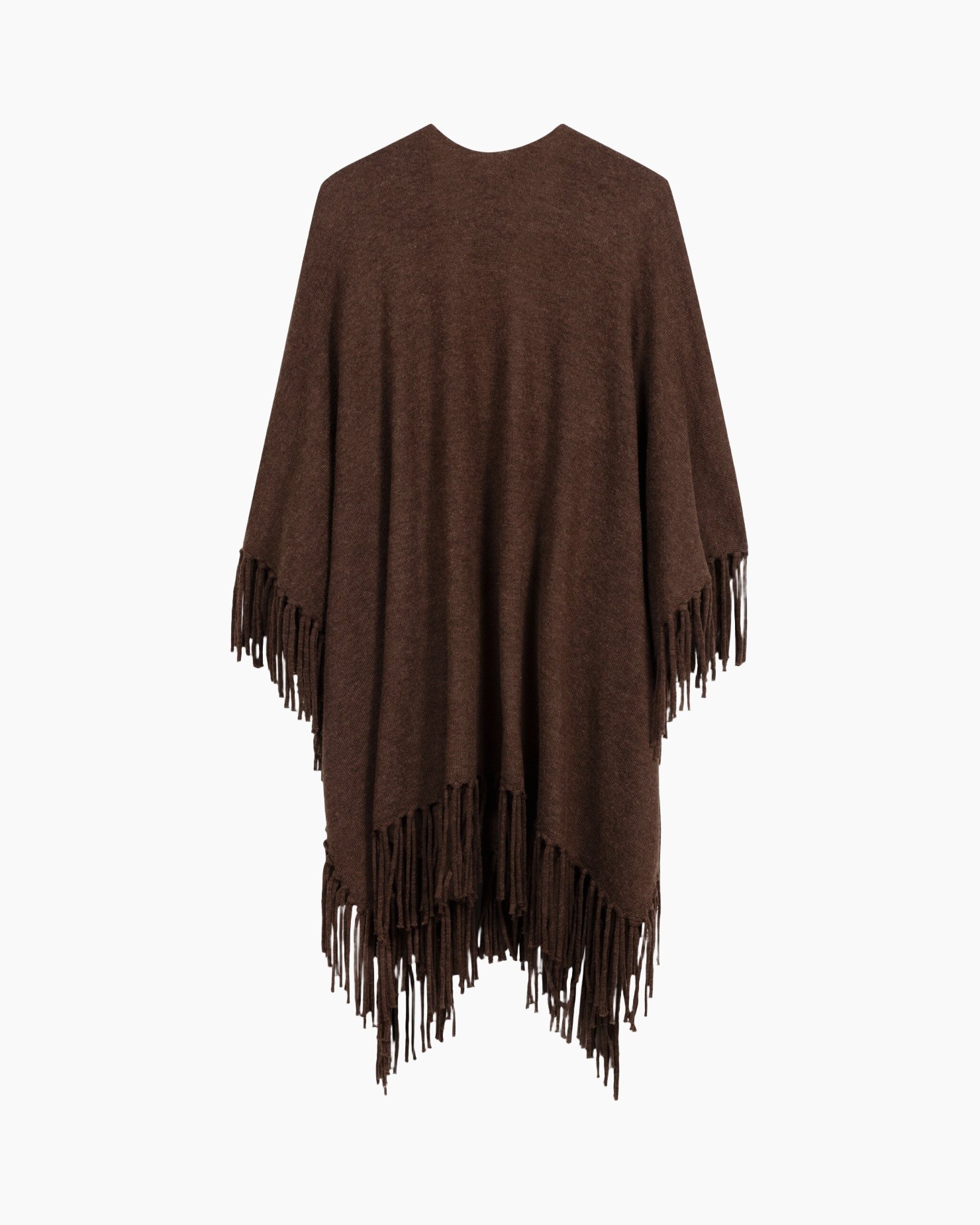 poncho, fringe, brown, knit, cloak