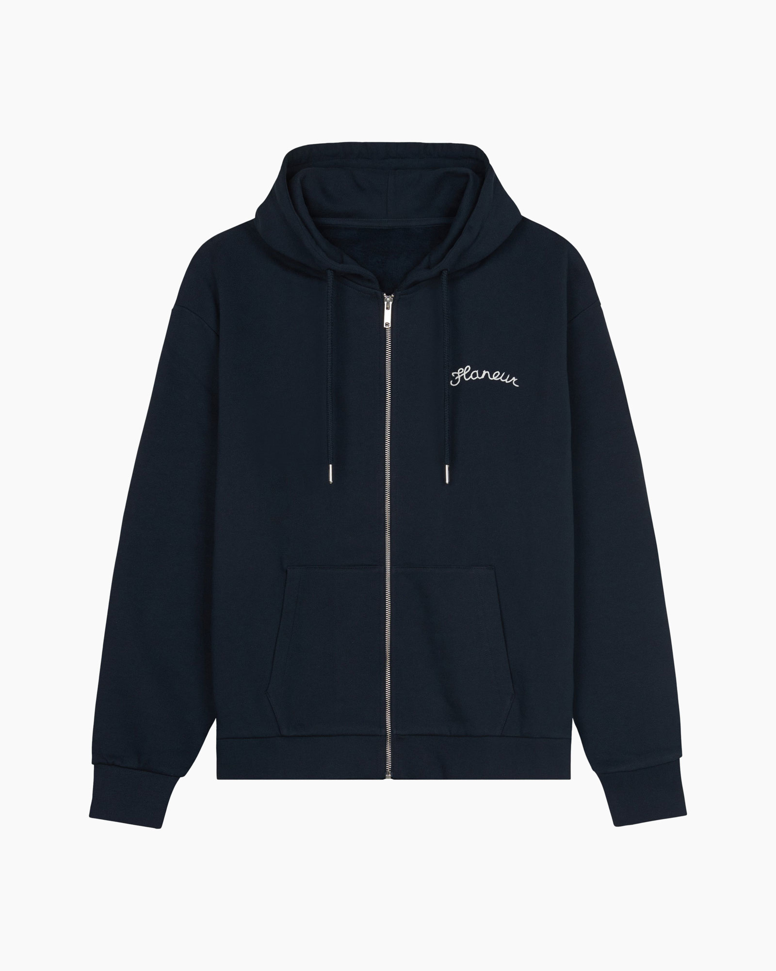 hoodie, zipper, navy, logo, pockets