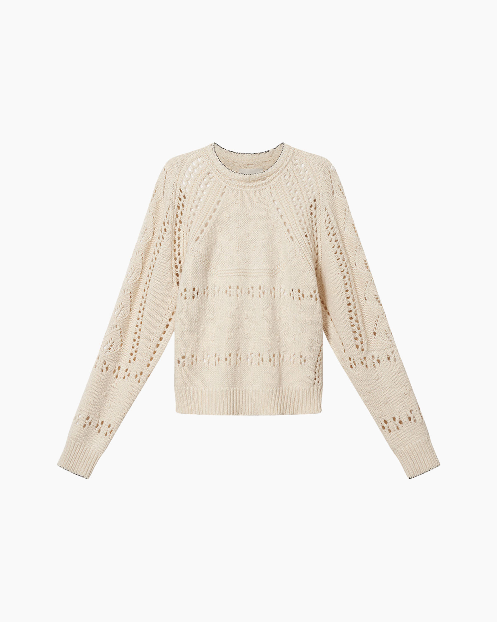 sweater, knitted, cream, long sleeves, hole pattern