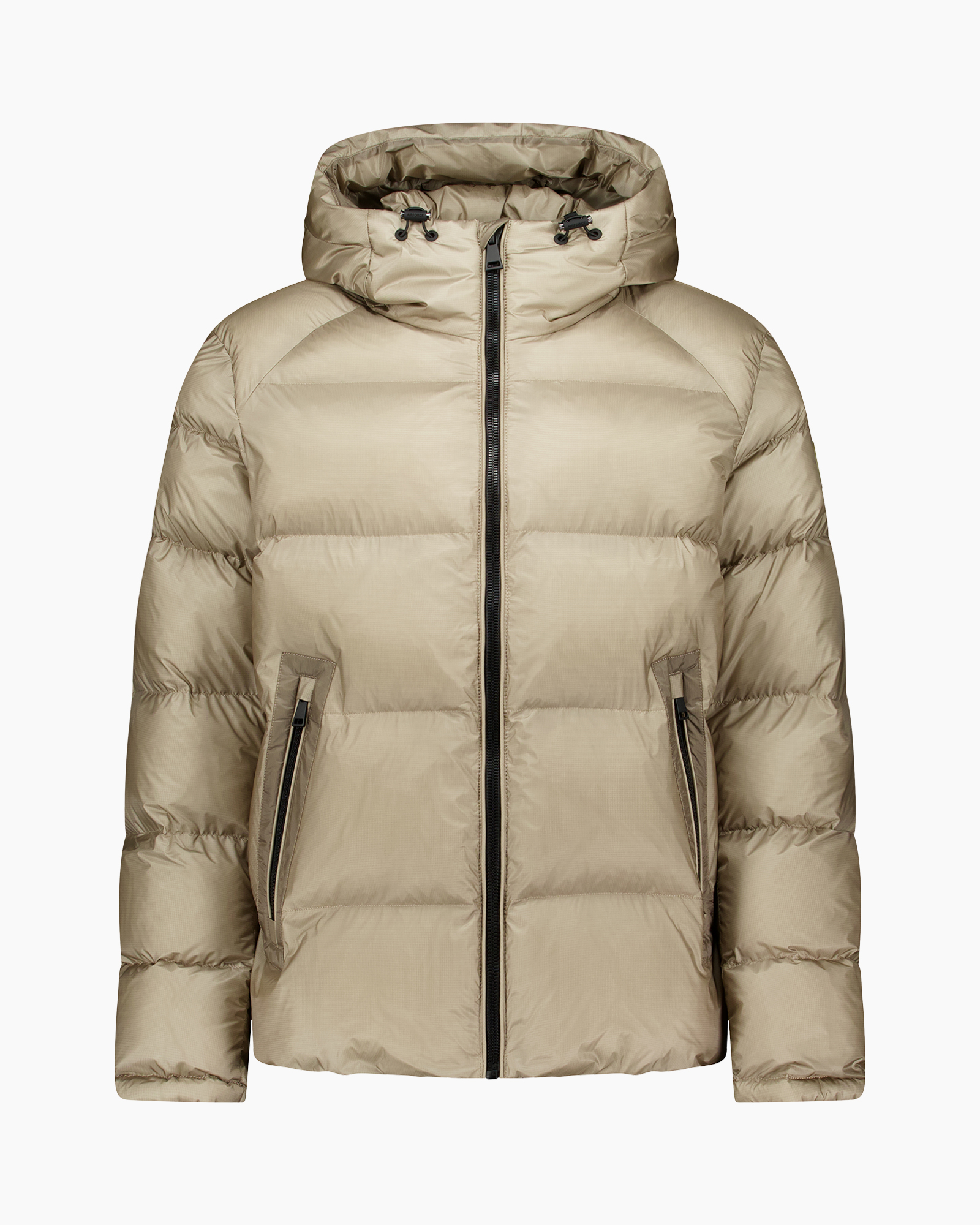 puffer jacket, down jacket, hooded, zippers, beige