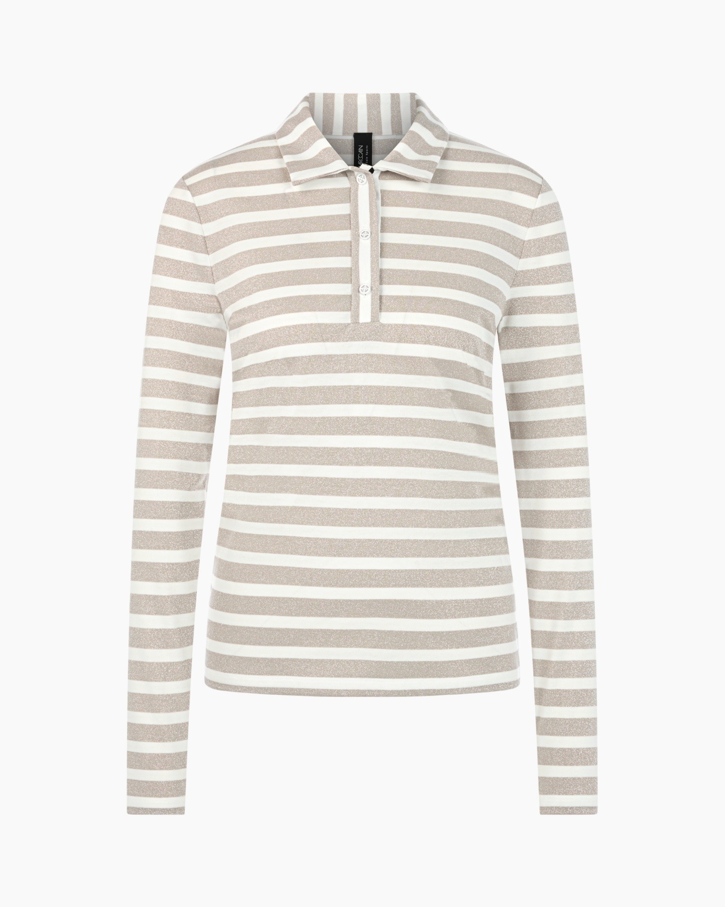 striped polo, long-sleeve, beige, cream stripes, knit polo