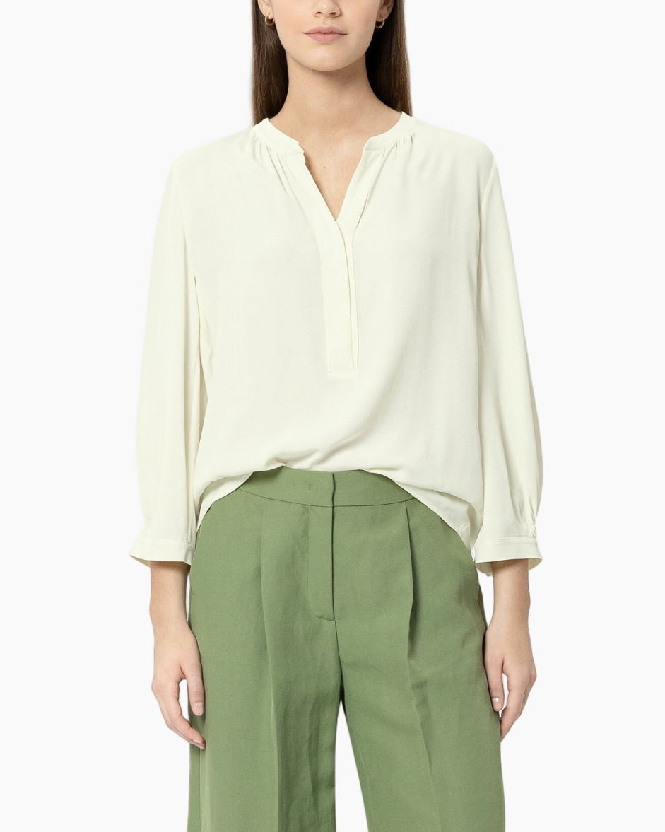 blouse, long-sleeve, v-neck, crepe, neutral