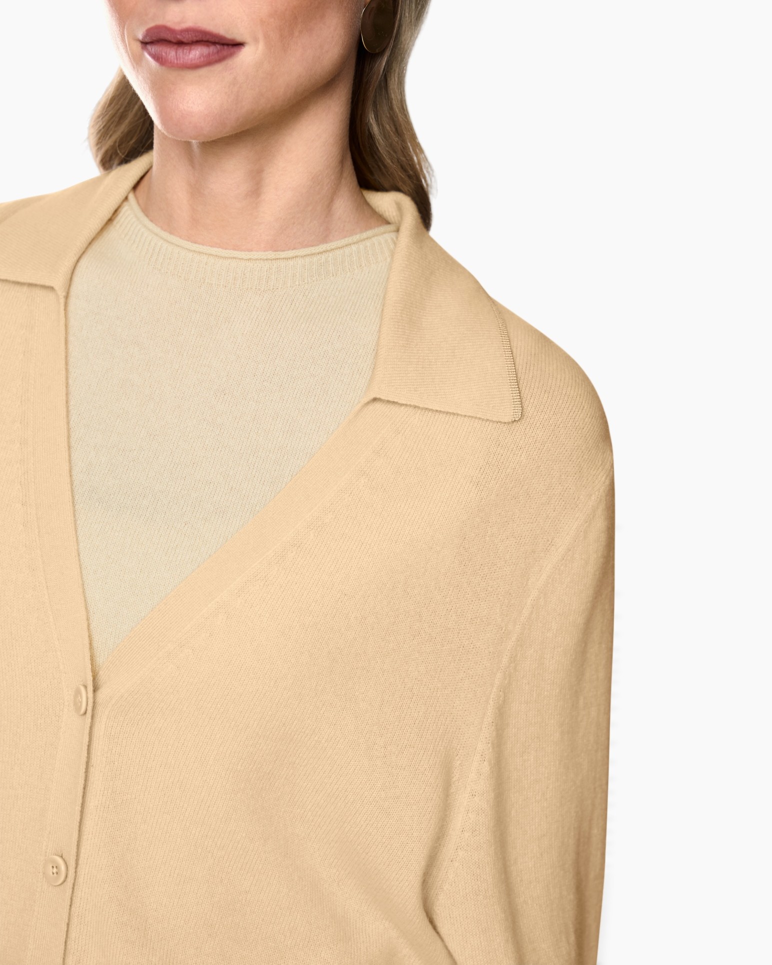 cardigan, beige, knit, collar, buttoned