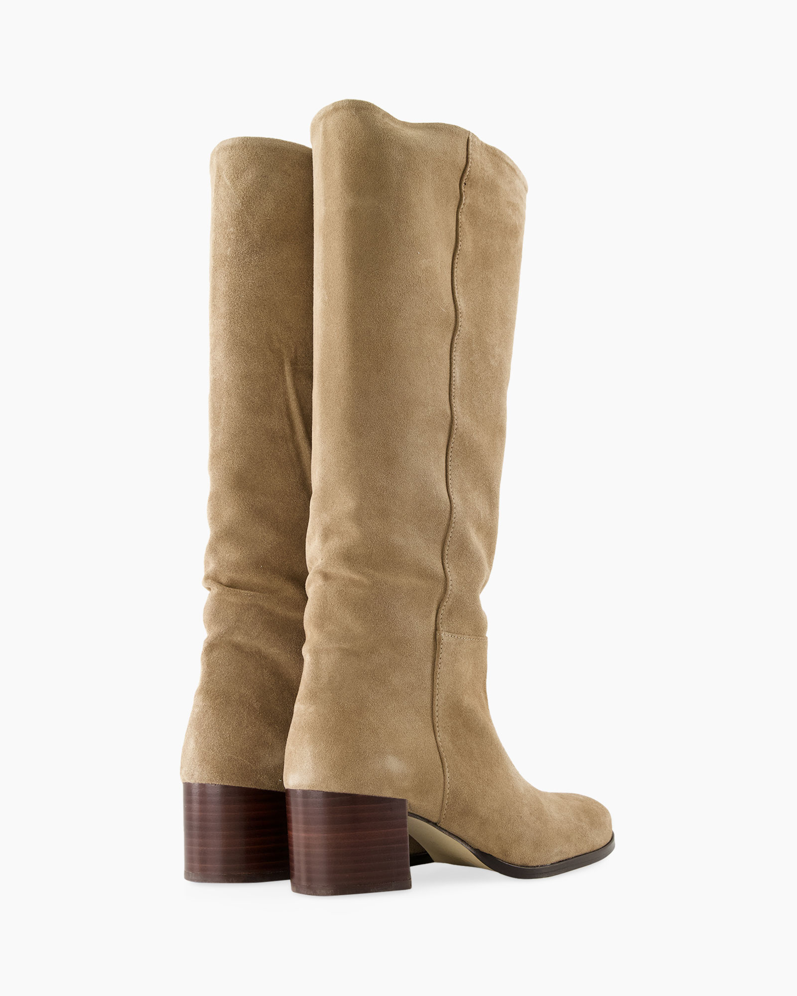 knee-high boots, boots, suede, beige, block heel