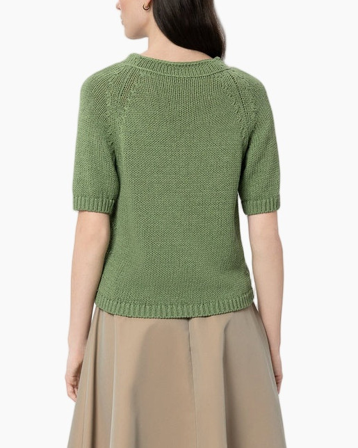 knit sweater, short sleeves, green, crew neck, pullover