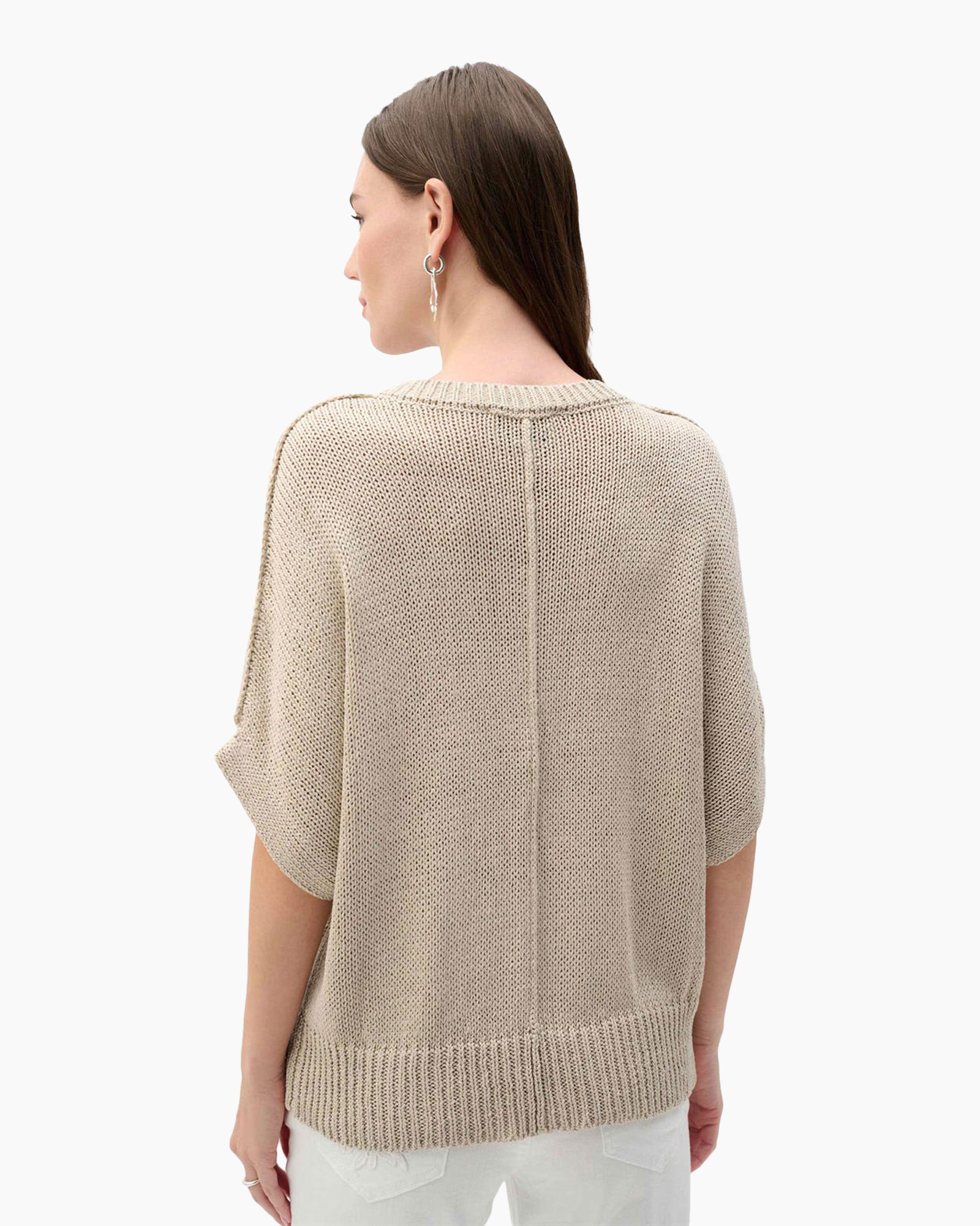 sweater, knit, beige, loose, short-sleeve