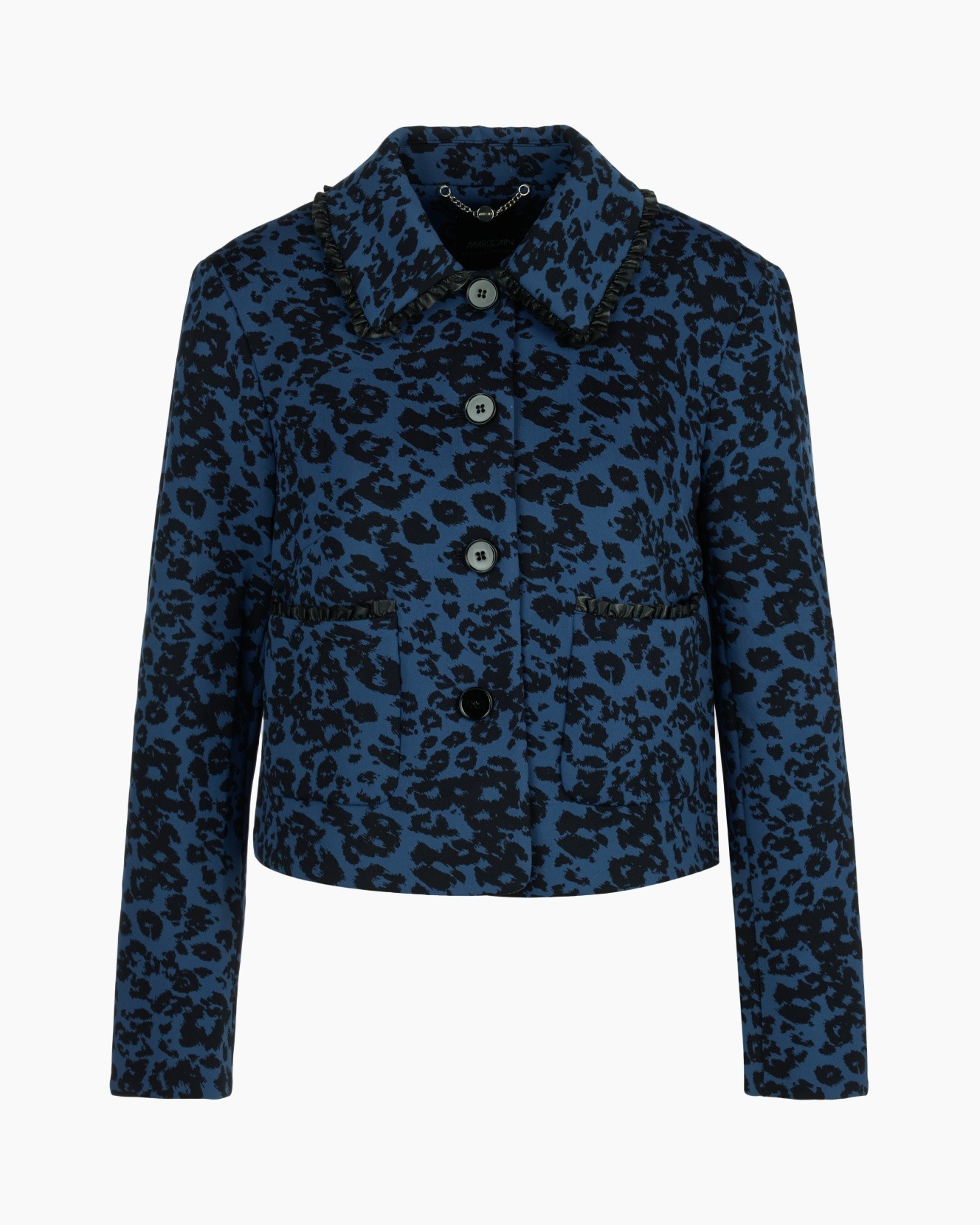 jacket, leopard print, blue, collar, buttons