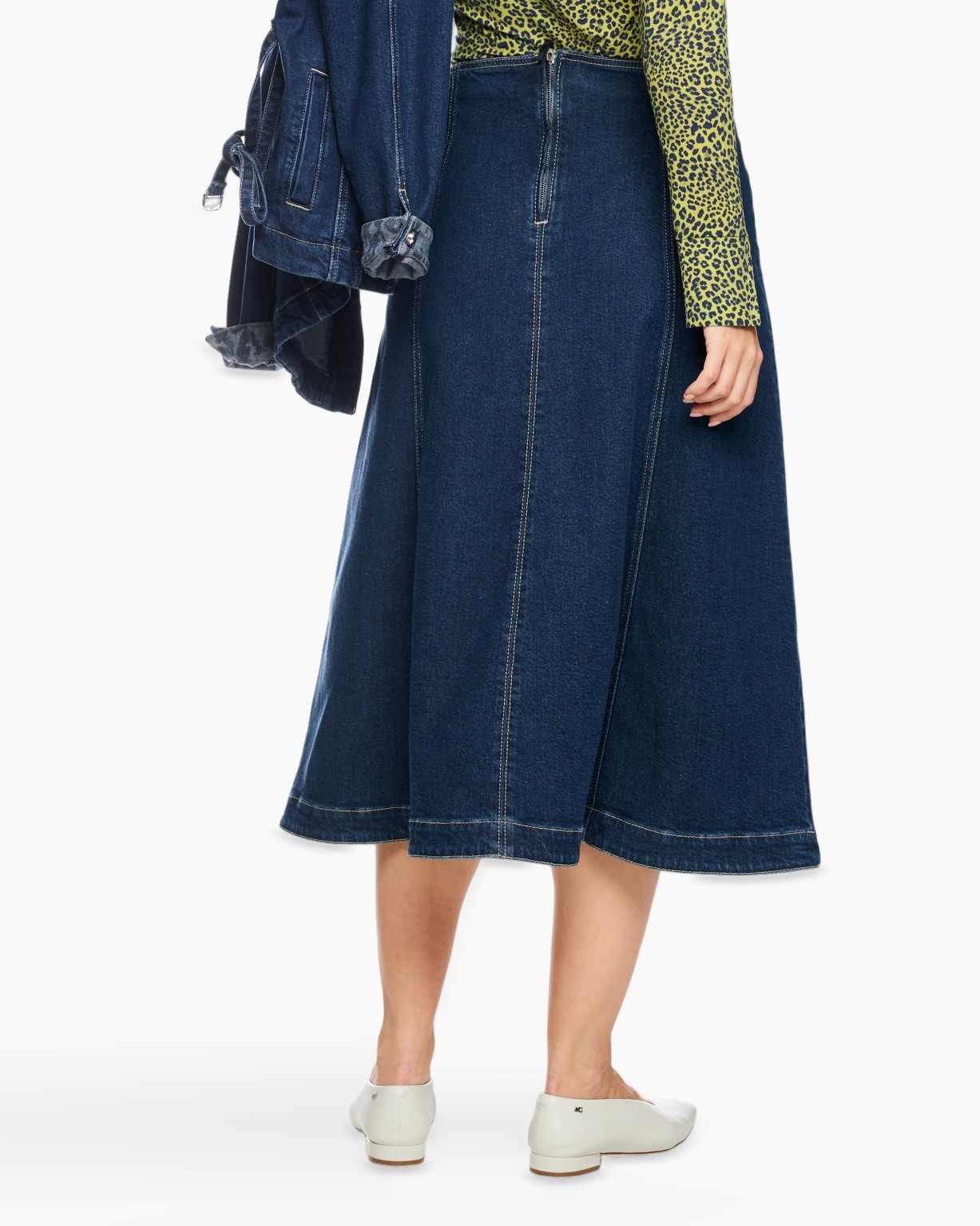 denim, skirt, mid-length, jean, A-line