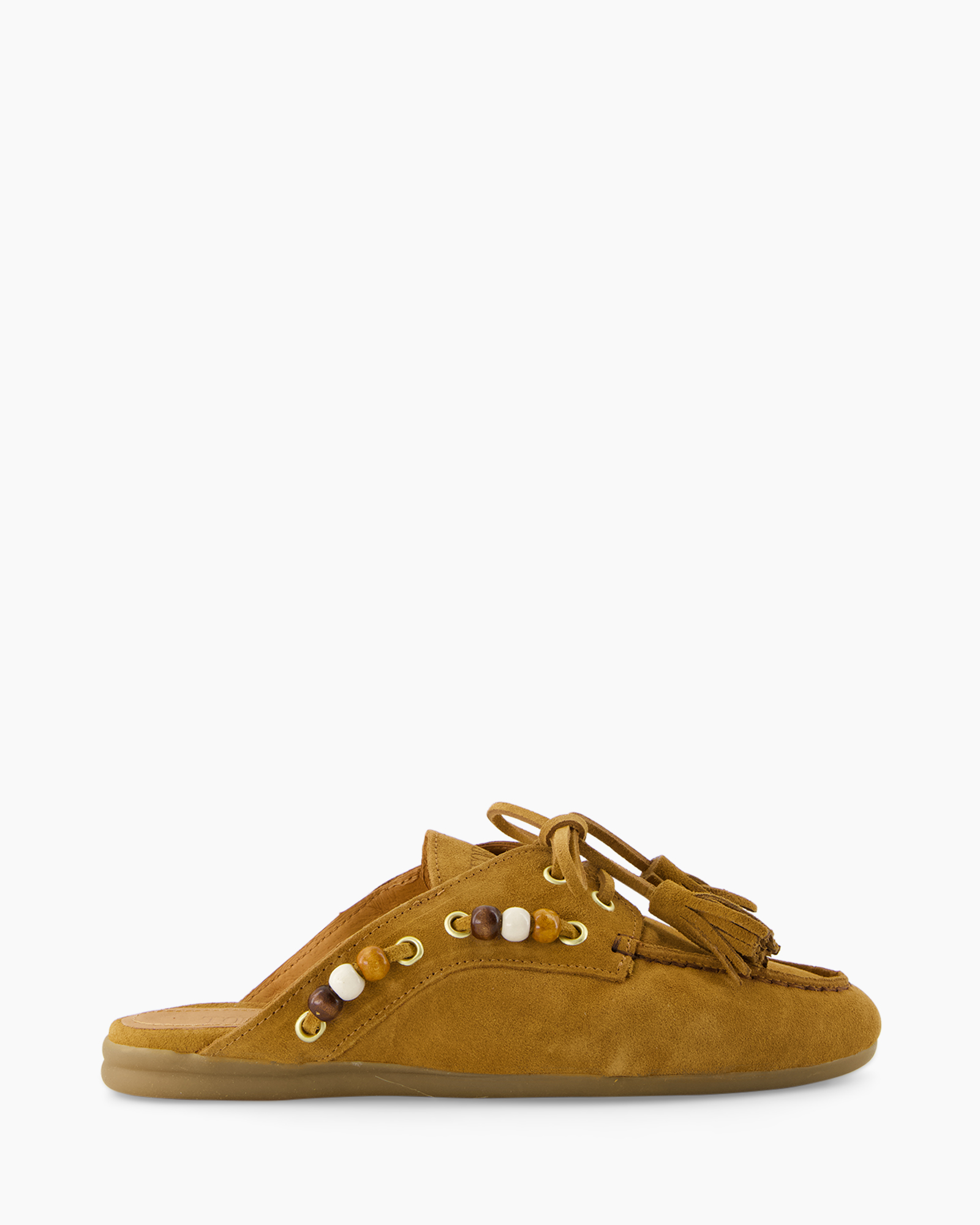 moccasins, slippers, beaded, suede, brown