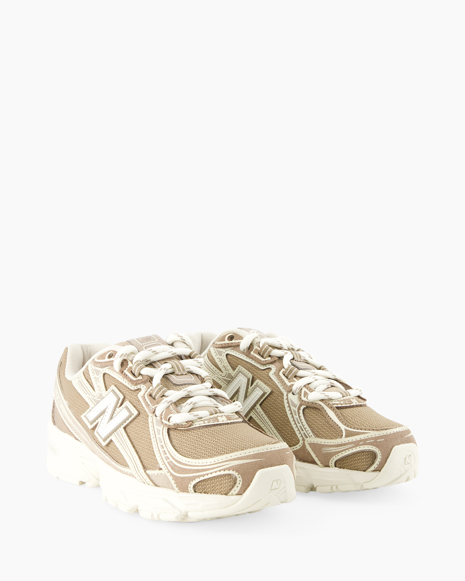 sneaker, athletic shoe, beige, white sole, mesh suede