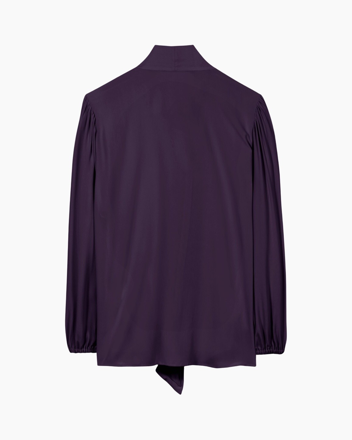 blouse, purple, long sleeves, buttonless back, tie hem