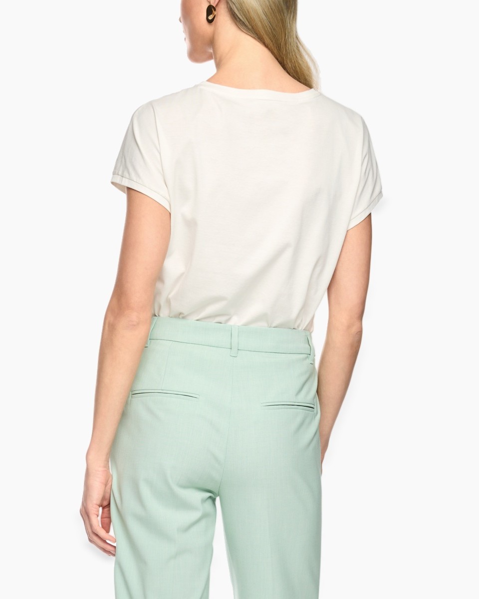 floral top, short sleeve, creamy white, printed blouse, pastel mint pants