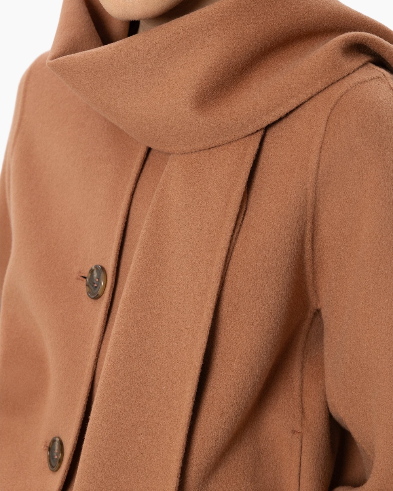 camel, coat, scarf collar, buttons, wool