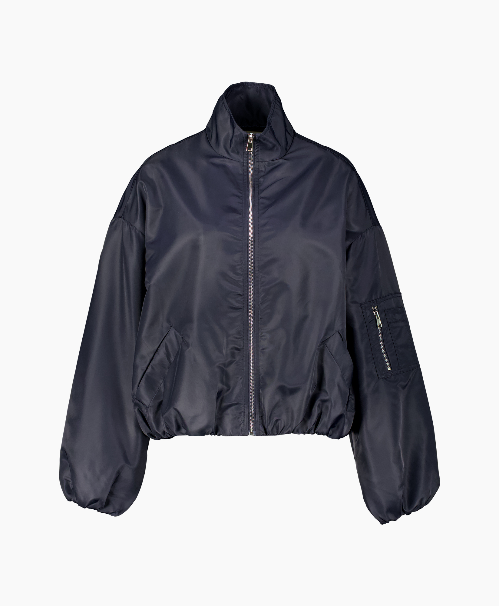 bomber jacket, puffer, zipper, long sleeve, dark navy
