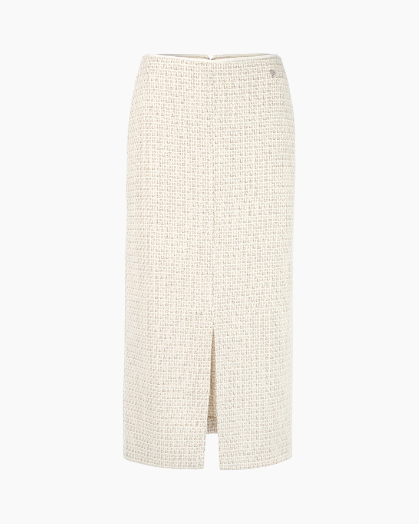 skirt, crepe, beige, front slit, mid-length