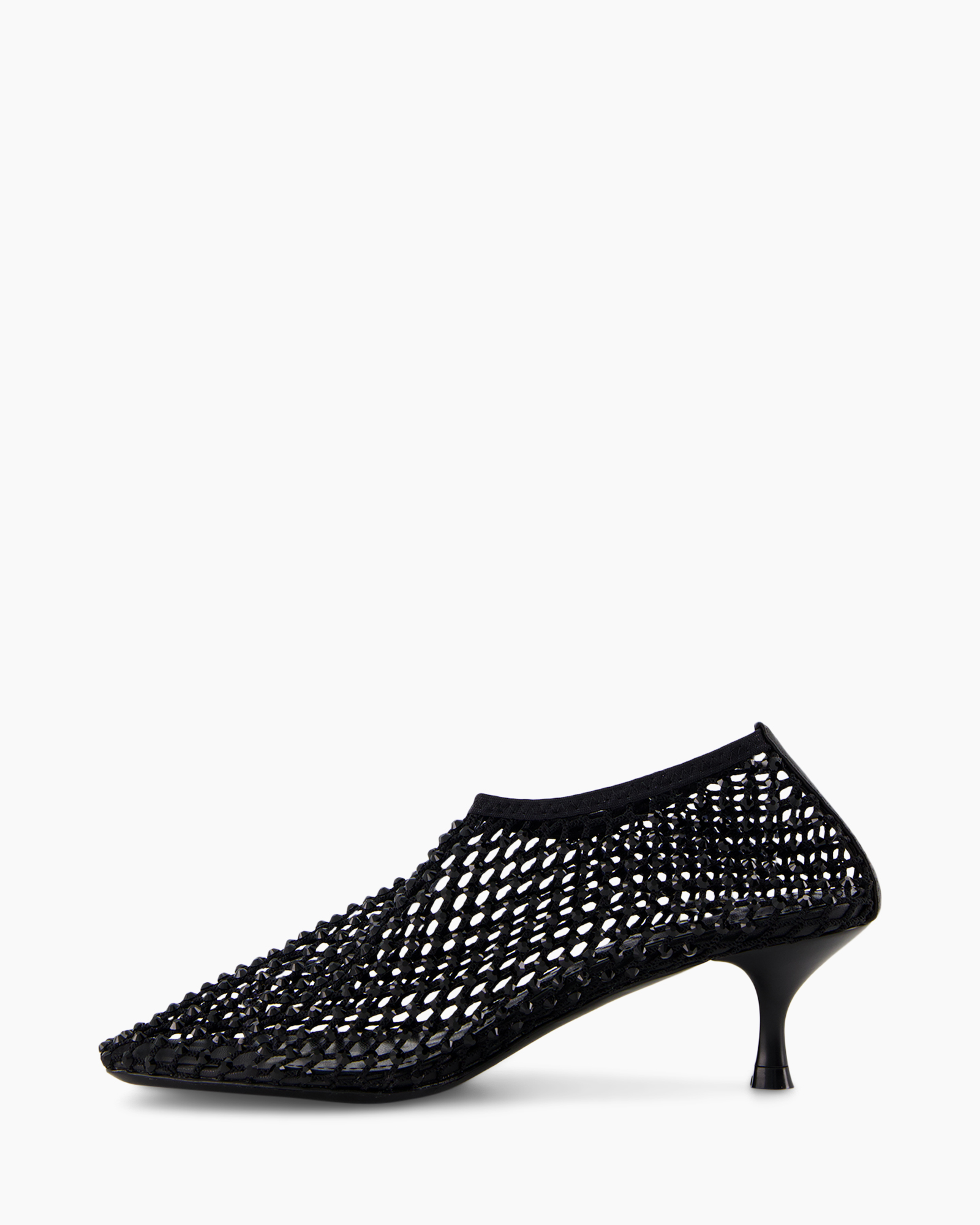 net, mid-heel, woven, mule, black
