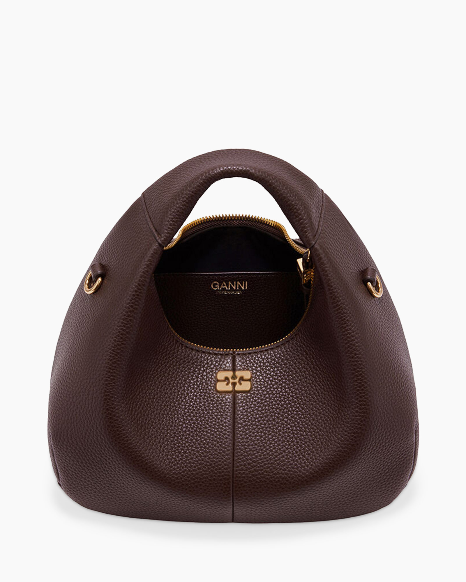 handbag, brown, pebbled leather, top-handle, zipper closure